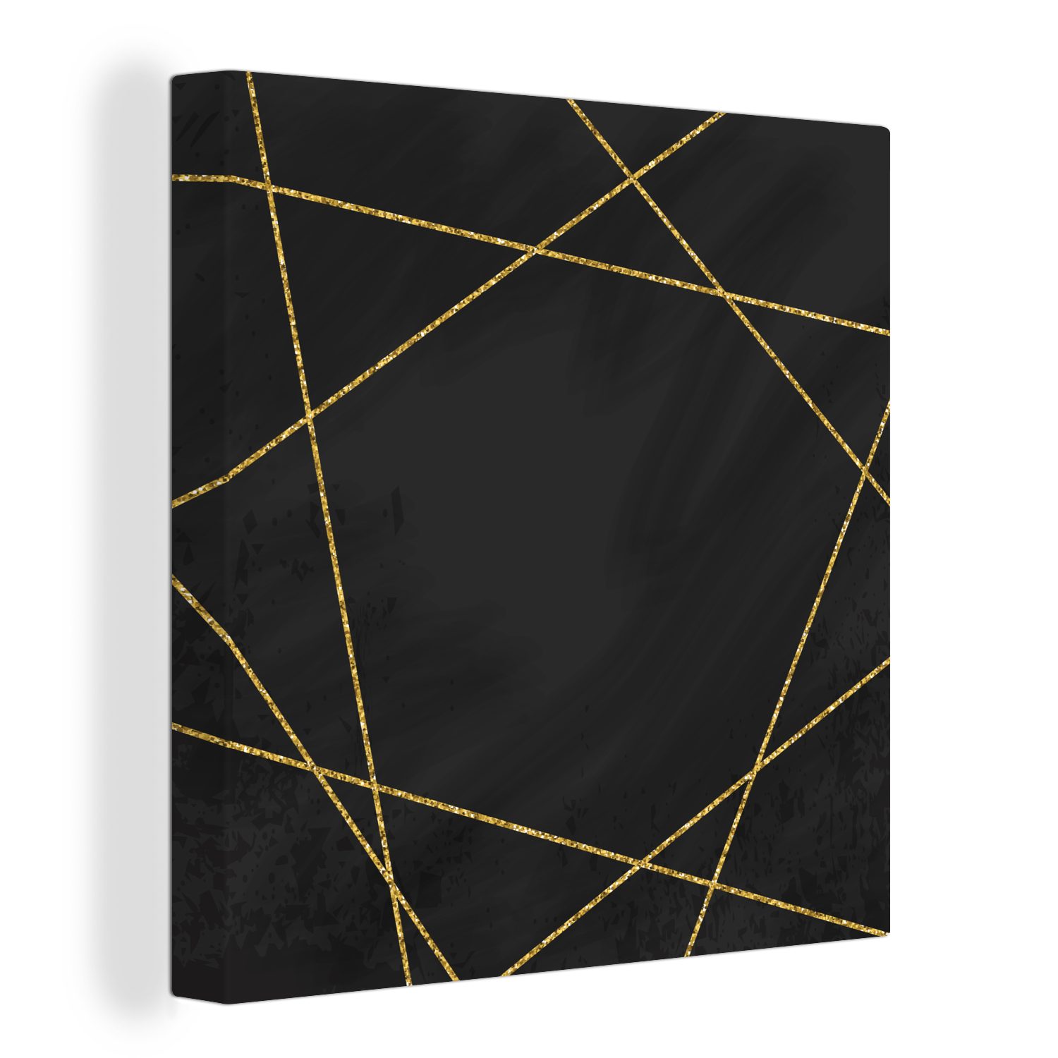 OneMillionCanvasses® Leinwandbild Geometrisches Muster aus goldenen Linien auf schwarzem Hintergrund, (1 St), Leinwand Bilder für Wohnzimmer Schlafzimmer