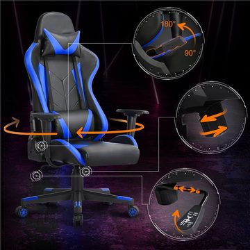 Yaheetech Gaming-Stuhl, Ergonomisches Design mit Kopfstütze und Lendenkissen