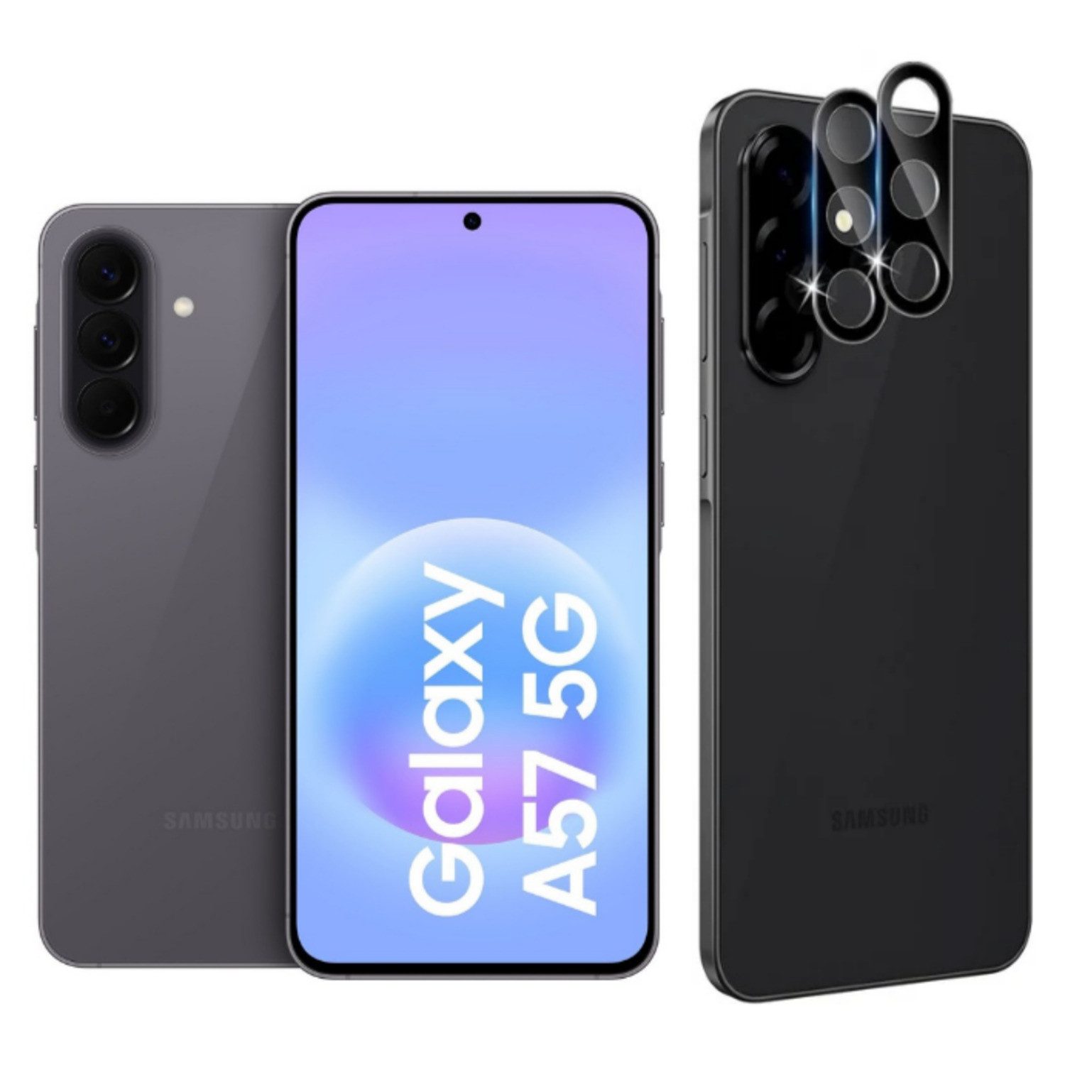 CLM-Tech Kameraschutzglas 2X für Samsung Galaxy A57 5G, Linse 9H Glas - Folie kristallklar Panzerglas, 2 Stück, Kratzfest