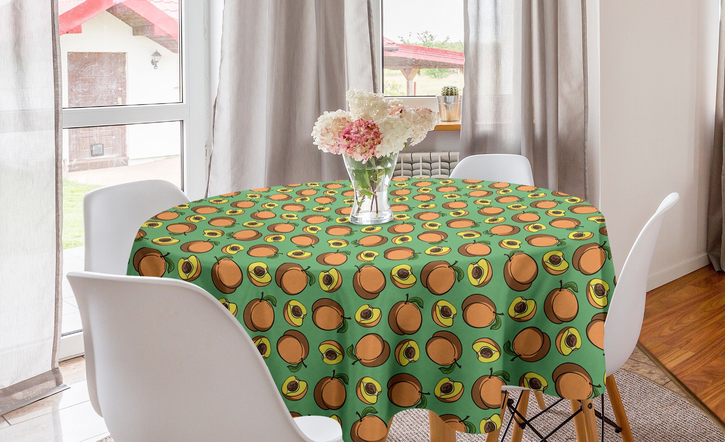 Abakuhaus Tischdecke Kreis Tischdecke Abdeckung für Esszimmer Küche Dekoration, Pfirsich Die Hälfte Scheiben Samen Früchte