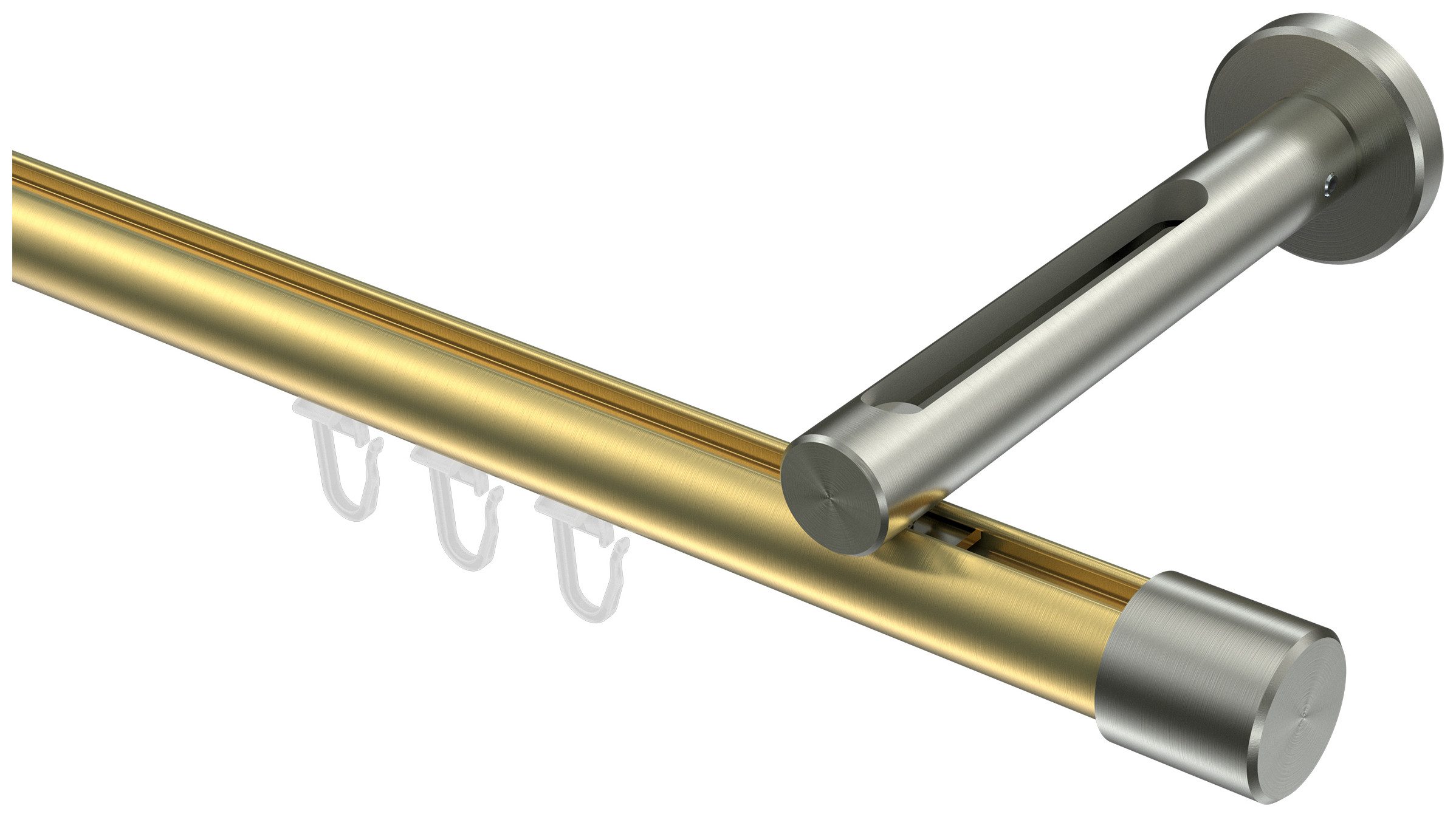INTERDECO Innenlaufschiene Siteno Santo, Ø 20 mm, 1-läufig, Fixmaß, kürzbar, Wandmontage, Aluminium, Messing-Optik / Edelstahl-Optik / Bicolor