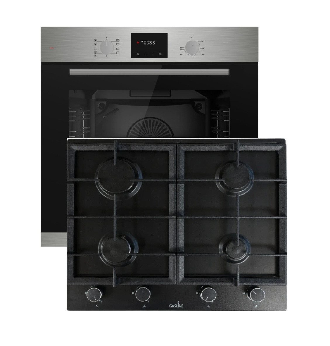Böhme Elektro-Herd-Set Böhme Einbauherdset HB60F78PPX + Gasline GAG60INB 4-fl. Gaskochfeld