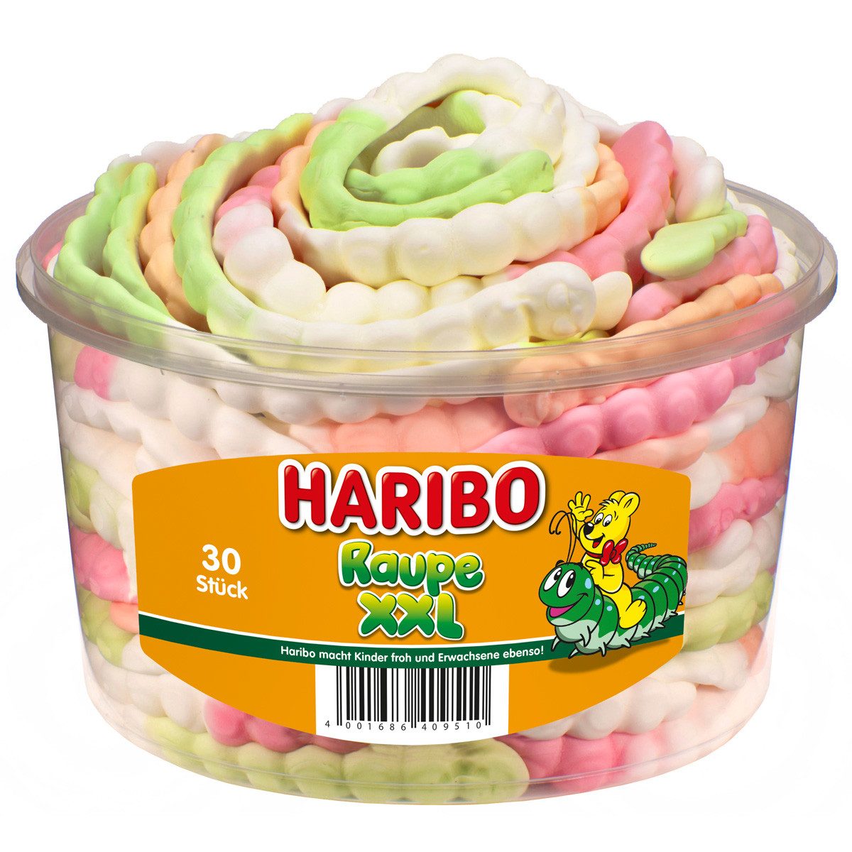 HARIBO Süßigkeit, Haribo Raupe XXL extralange fruchtige Raupen aus Schaumzucker 960g