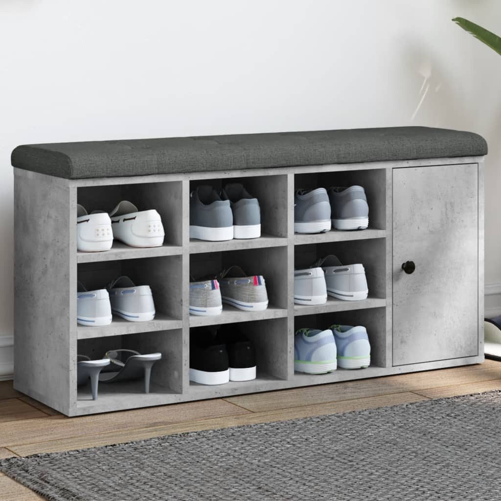 furnicato Schuhbank 102 x 32 x 50 cm Betongrau, Gepolsterte Flurbank mit integriertem Stauraum für dein Wohnzimmer