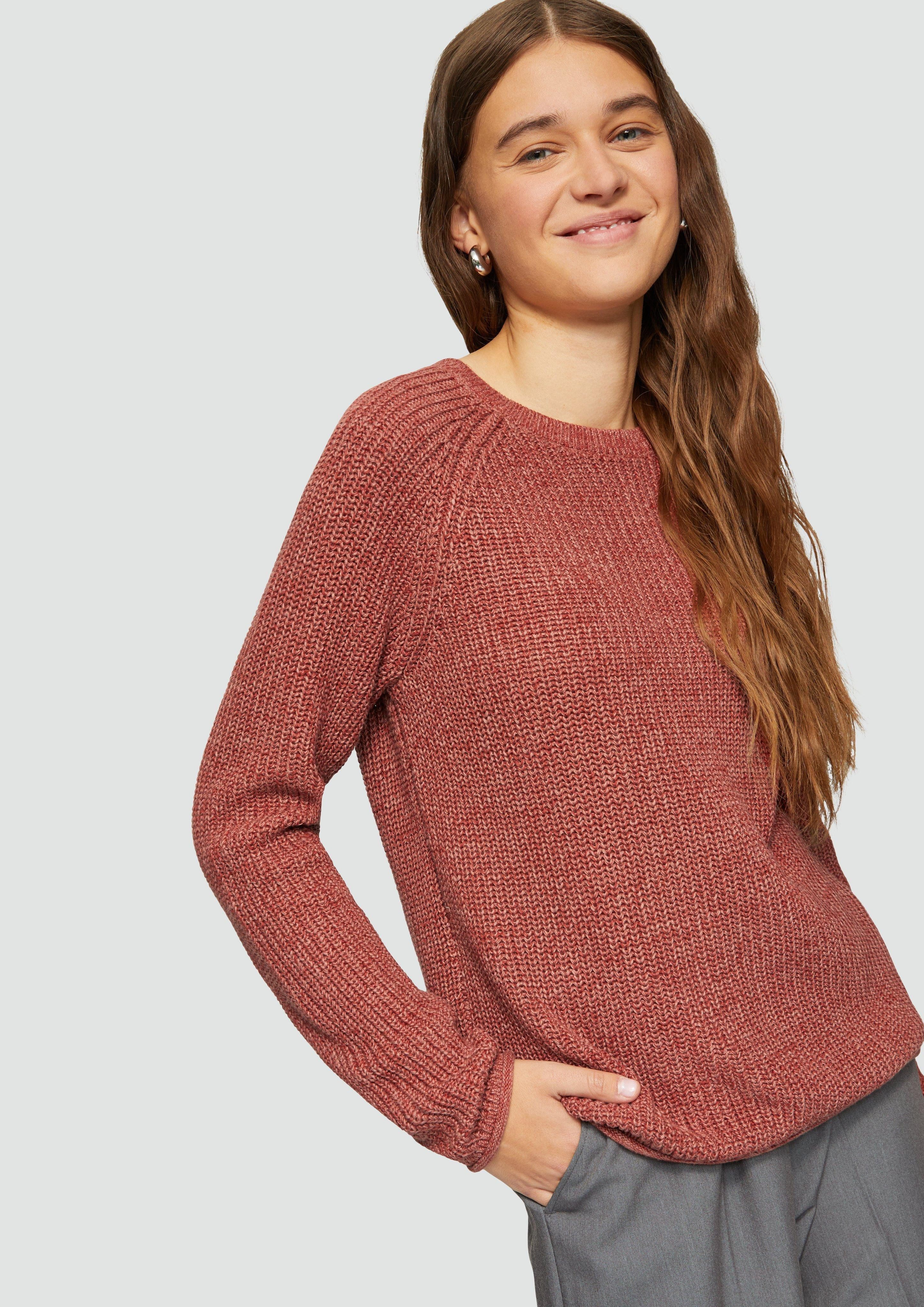 QS Strickpullover Melierter Strickpullover mit Raglanärmeln günstig online kaufen