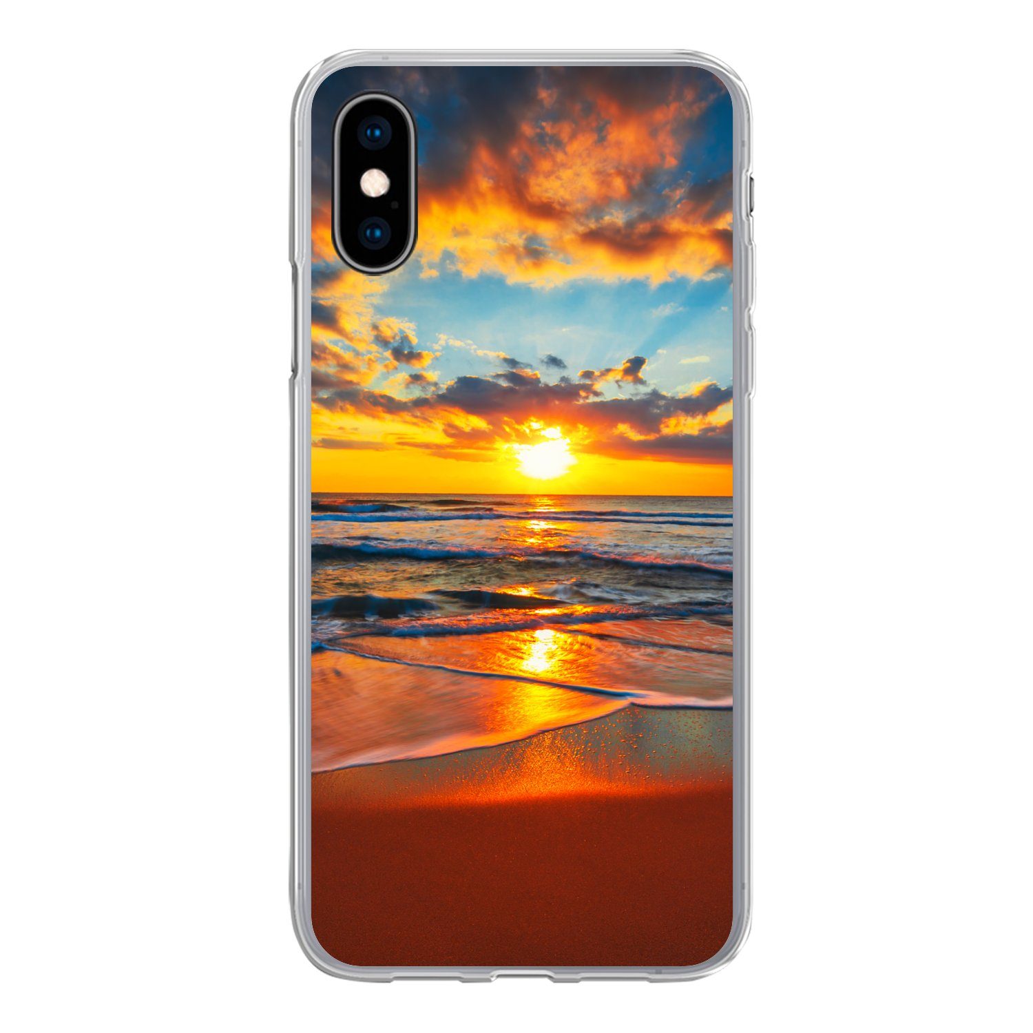 MuchoWow Handyhülle für Apple iPhone X Meer - Sonnenuntergang - Strand - Wolken - Orange, Smartphone-Bumper, Print, Handy Schutzhülle Dünn