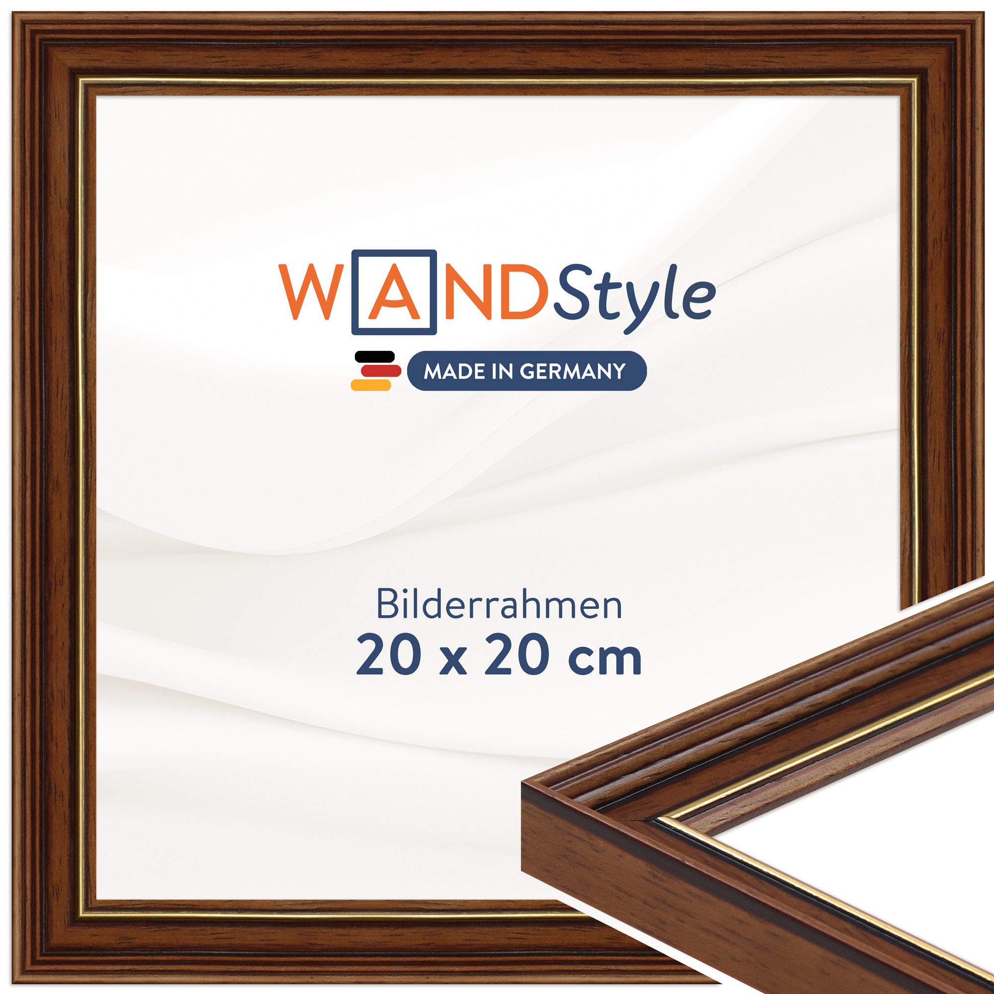 WANDStyle Bilderrahmen H182, Brauner Bilderrahmen 20x20 Holz, Vintage Bilderrahmen Braun 20x20 cm