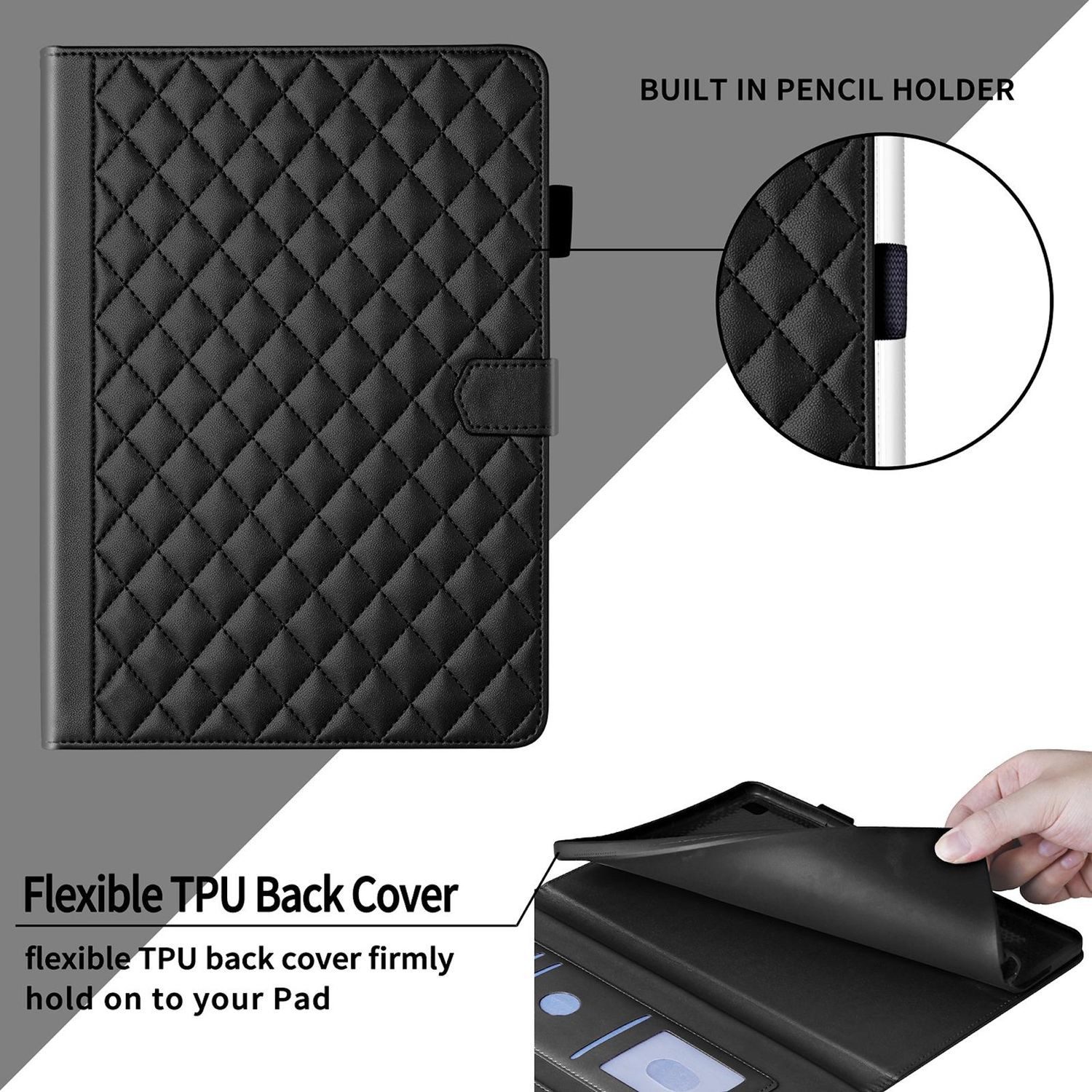 Wigento Tablet-Hülle Kunstleder Standfunktion für Honor Pad 10 12.1" Design Rhombus, Kunstlederhülle mit Rhombus-Textur und Standfunktion – Bild 5 von 5