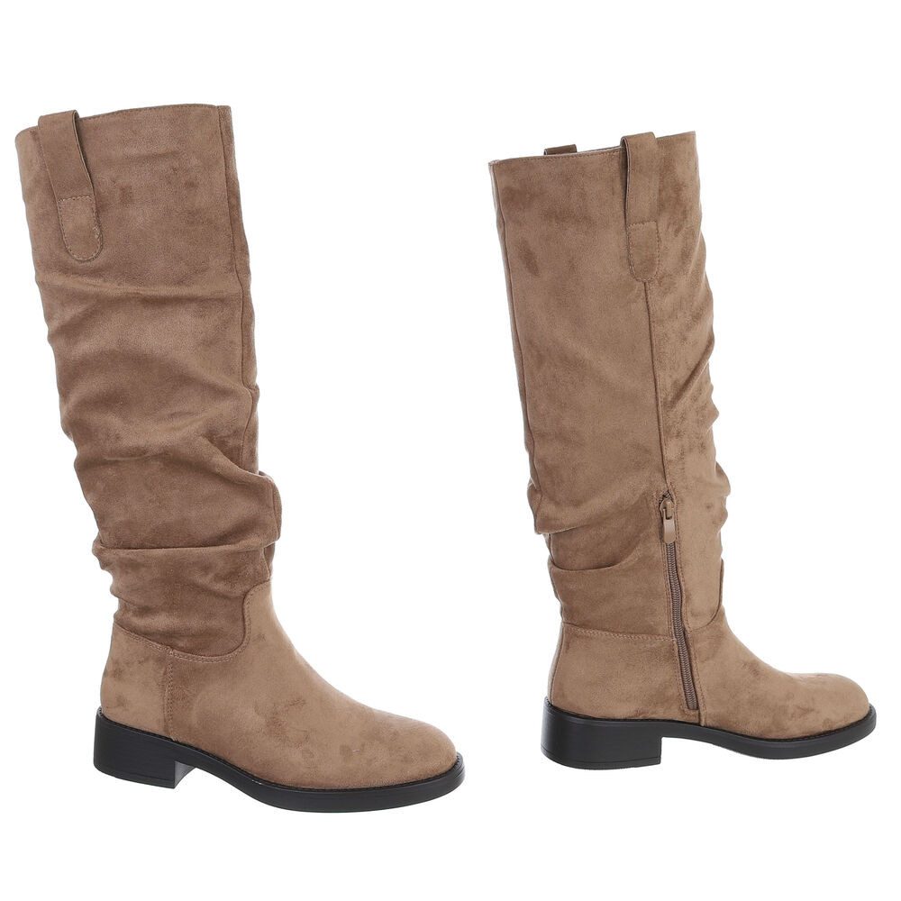 Ital-Design Damenstiefel mit hohem Schaft und Blockabsatz Stiefel (92269303) Blockabsatz Flache Stiefel in Hellbraun – Bild 4 von 5