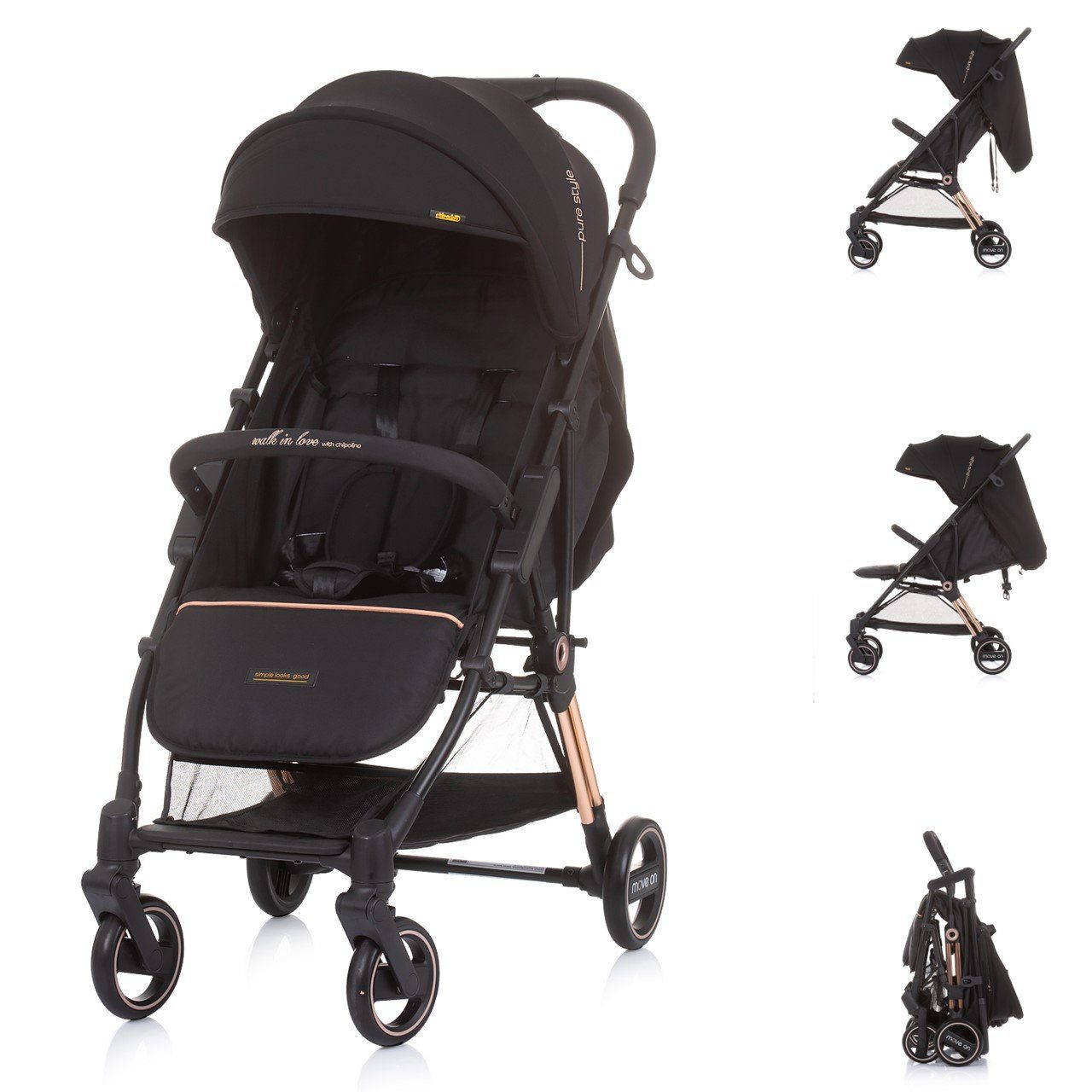 Chipolino Kinder-Buggy Kinderwagen Move on, 6 kg klappbar gefederte Vorderräder verstellbar dunkelbraun