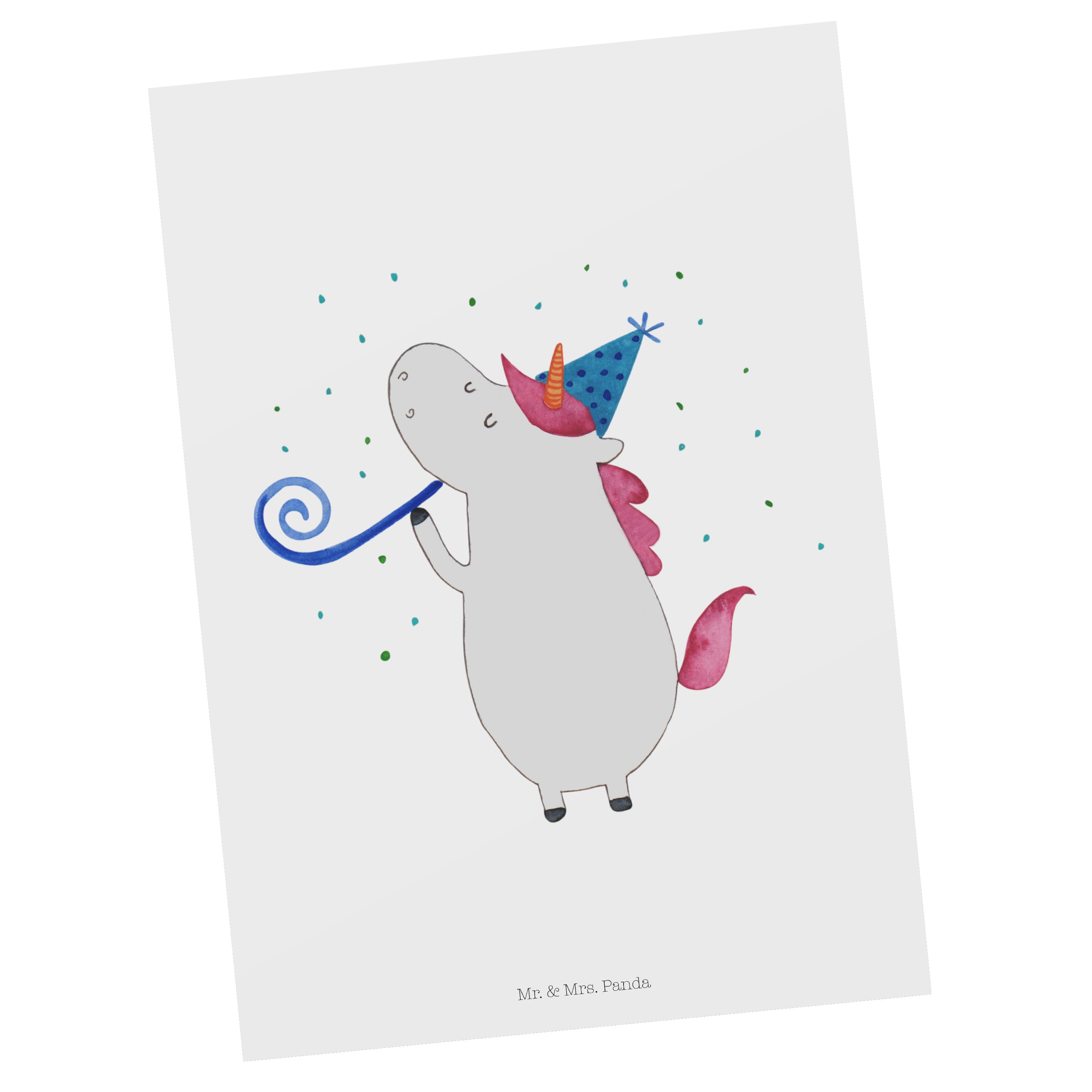 Mr. & Mrs. Panda Postkarte Einhorn Party - Weiß - Geschenk, Unicorn, Grußkarte, Glitzer, Einladu