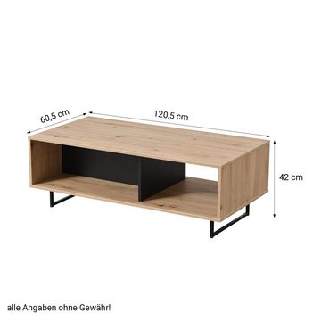 Homestyle4u Couchtisch Sofatisch Wohnzimmertisch Beistelltisch 120x60 Holz Eiche Industrial (kein Set)