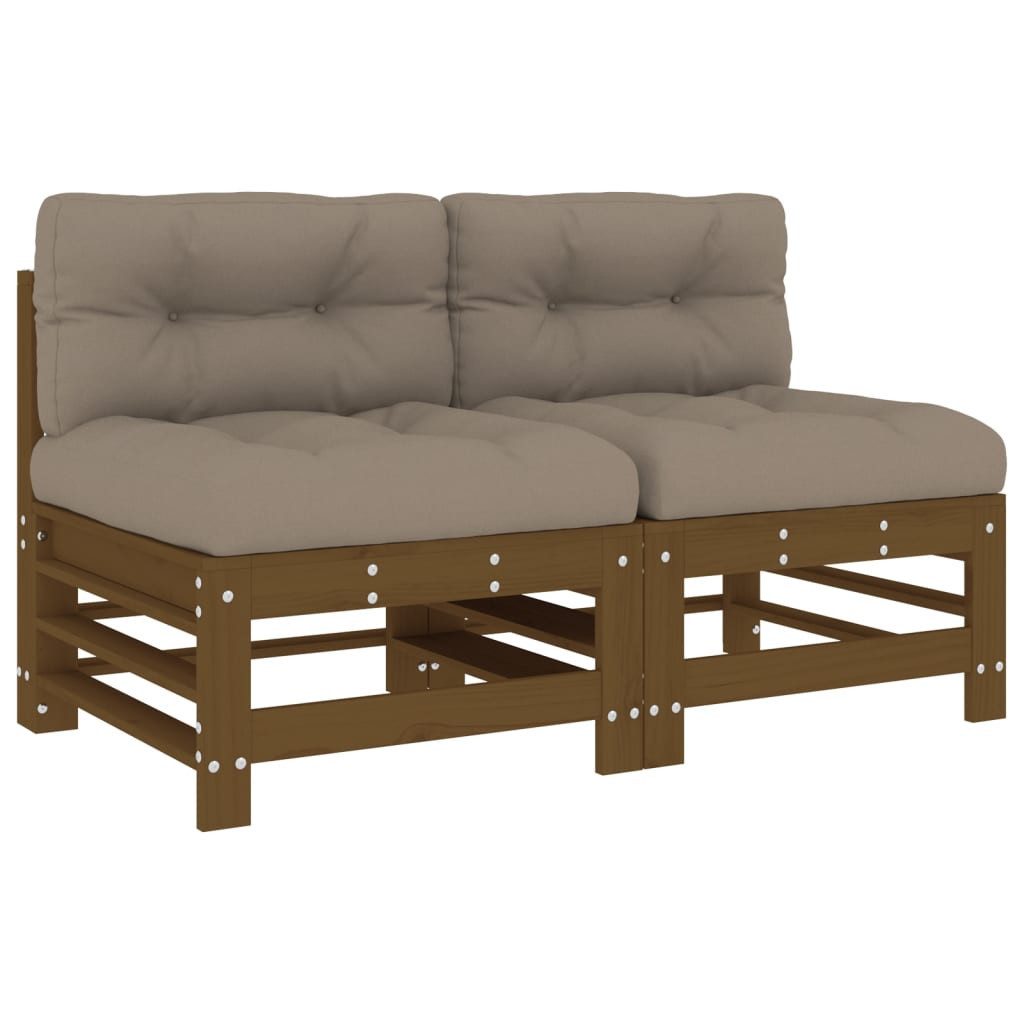 vidaXL Gartenlounge-Mittelteil, Mittelsofas mit Kissen 2 Stk. Honigbraun Massivholz Kiefer