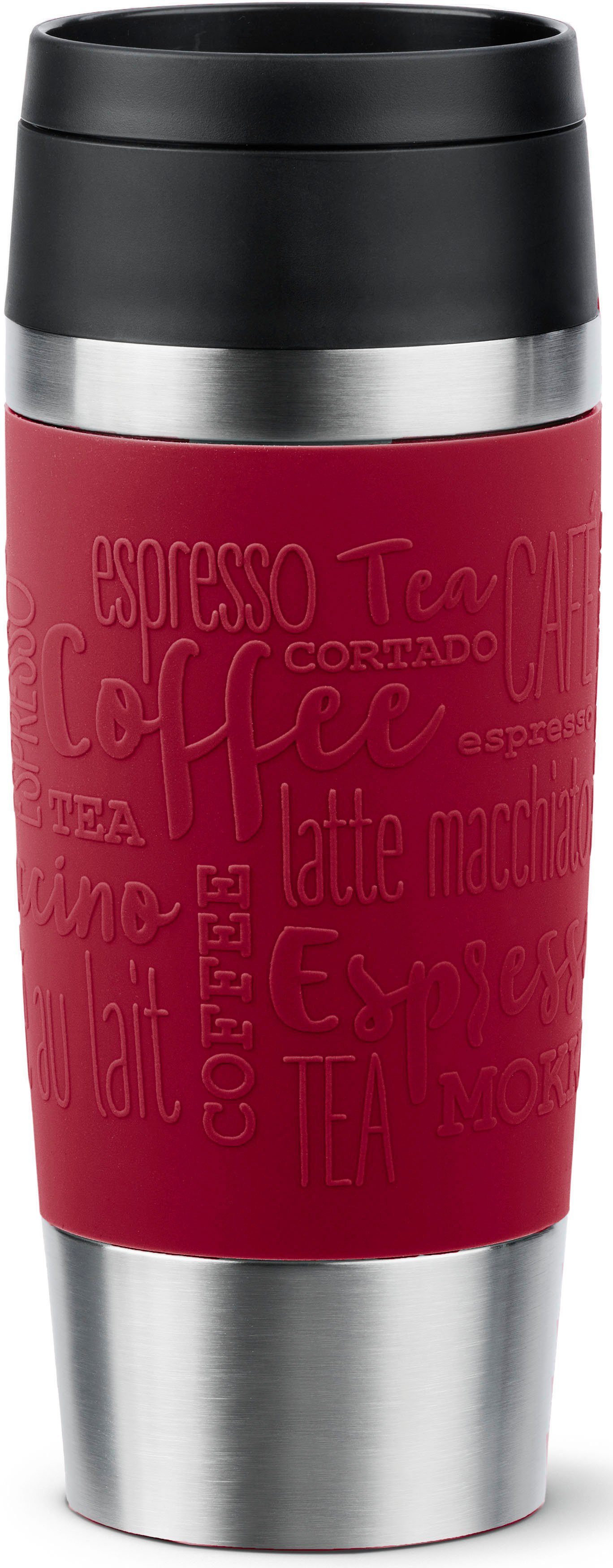 Emsa Thermobecher Travel Mug Classic, mit 360°-Trinköffnung, auslaufsicher, rutschfest, Edelstahl, Kunststoff, Silikon, 4h heiß, 8h kalt - 360 ml / 6h heiß, 12h kalt - 500 ml, 100% dicht