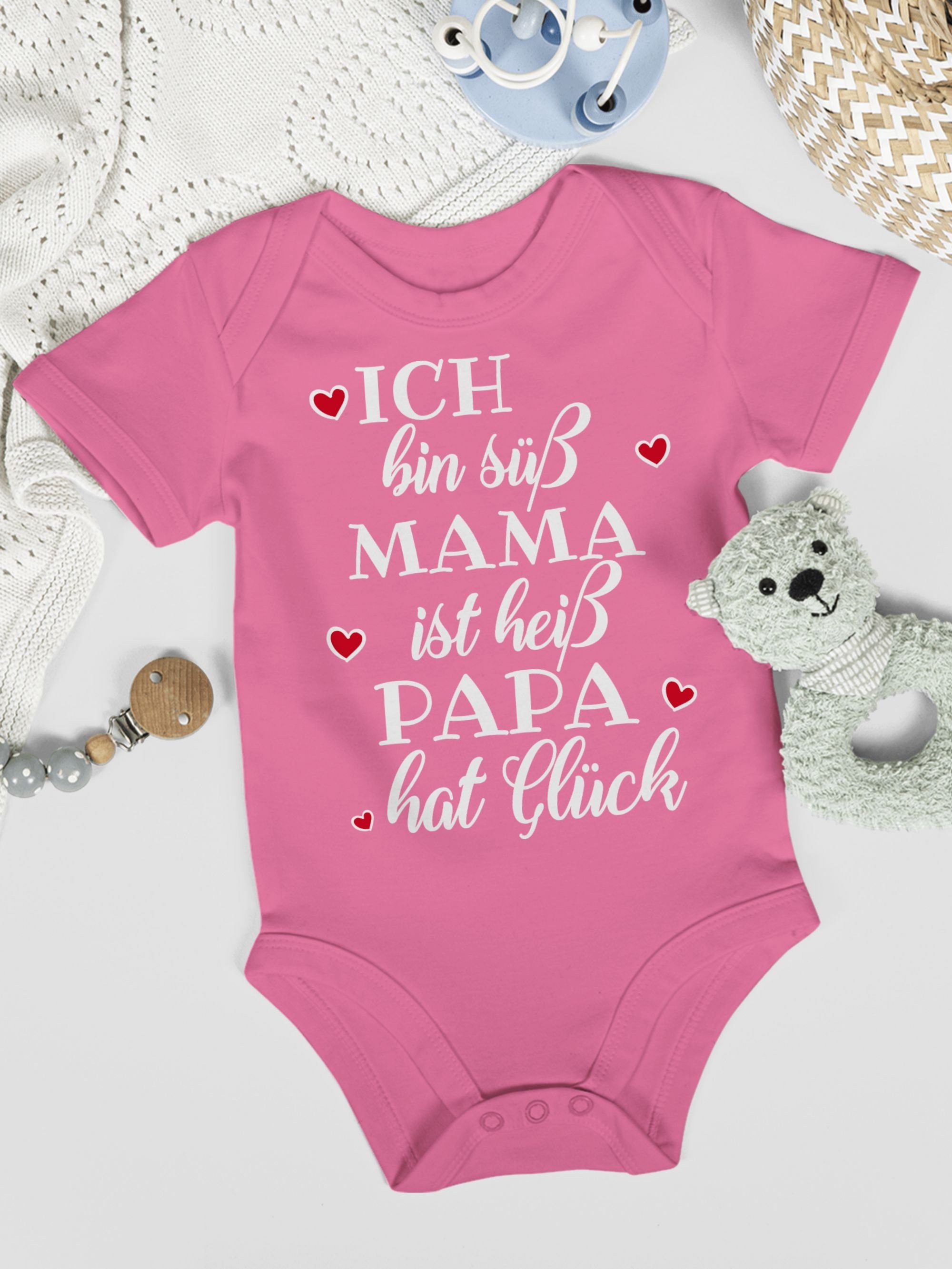 Shirtracer Shirtbody Ich bin süß Mama ist heiß Papa hat Glück Herzen Sprüche Baby