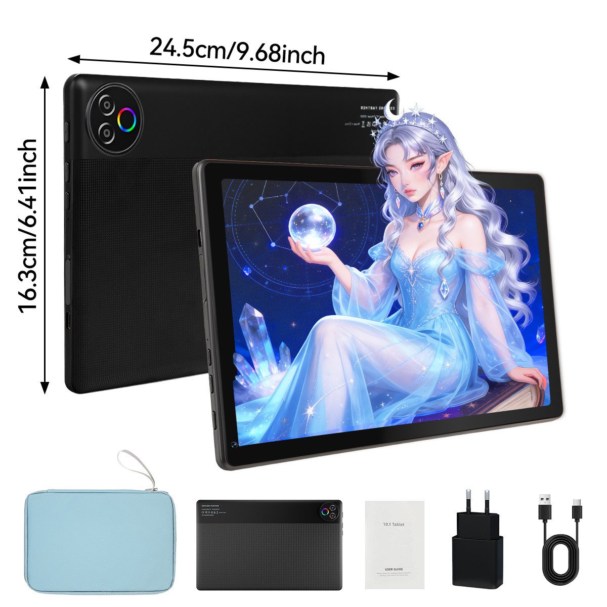 Happybe 10 Zoll 20(3+17)GB RAM + 64GB Android 15 HD-Touchscreen Tablet (10", 64 GB, Android, WiFi, Leistungsstark & komplett: mit Augenschutz-Display & Transporttasche)