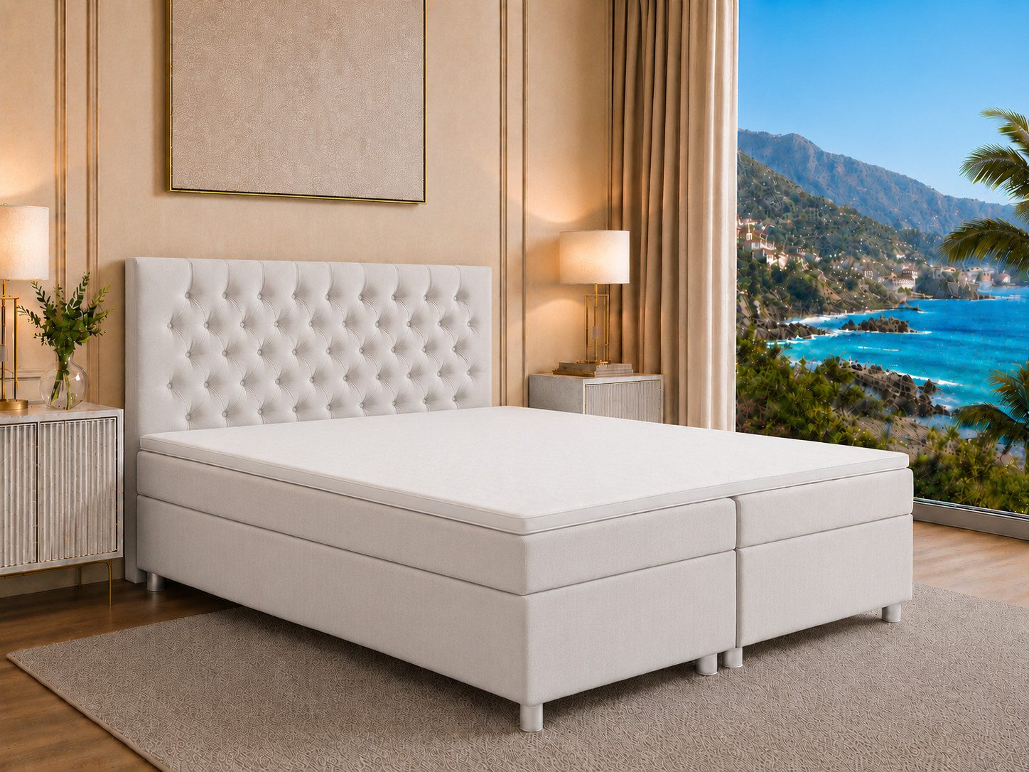 Best for Home Boxspringbett Trinity K-14 mit 7-Zonen-Matratze und Stauraum (Boxspringbett-Set, 1-St., Boxspringbett-Set inklusive Matratze, Topper und Bettkästen), 7-Zonen-Matratze, PUR-Schaum-Topper, gepolstertes Kopfteil