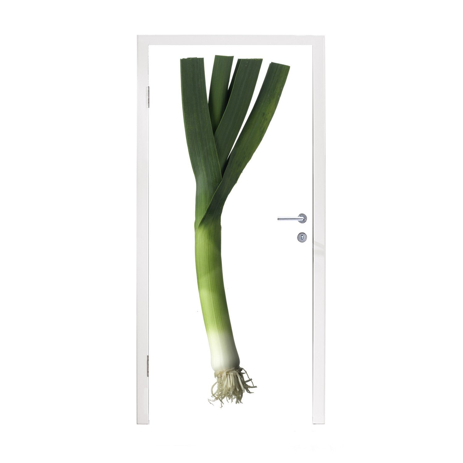 MuchoWow Türtapete Dunkelgrüner Lauch vor weißem Hintergrund, Matt, bedruckt, (1 St), Fototapete für Tür, Türaufkleber, 75x205 cm