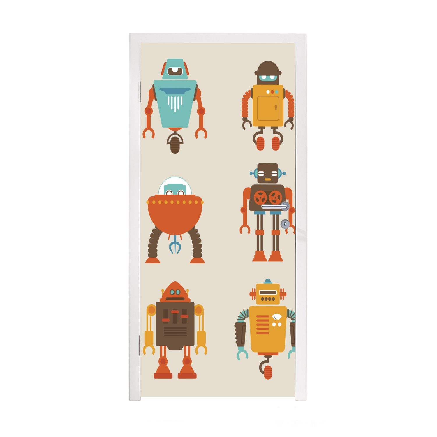 MuchoWow Türtapete Illustration - Kinder - Roboter, Matt, bedruckt, (1 St), Fototapete für Tür, Türaufkleber, 75x205 cm