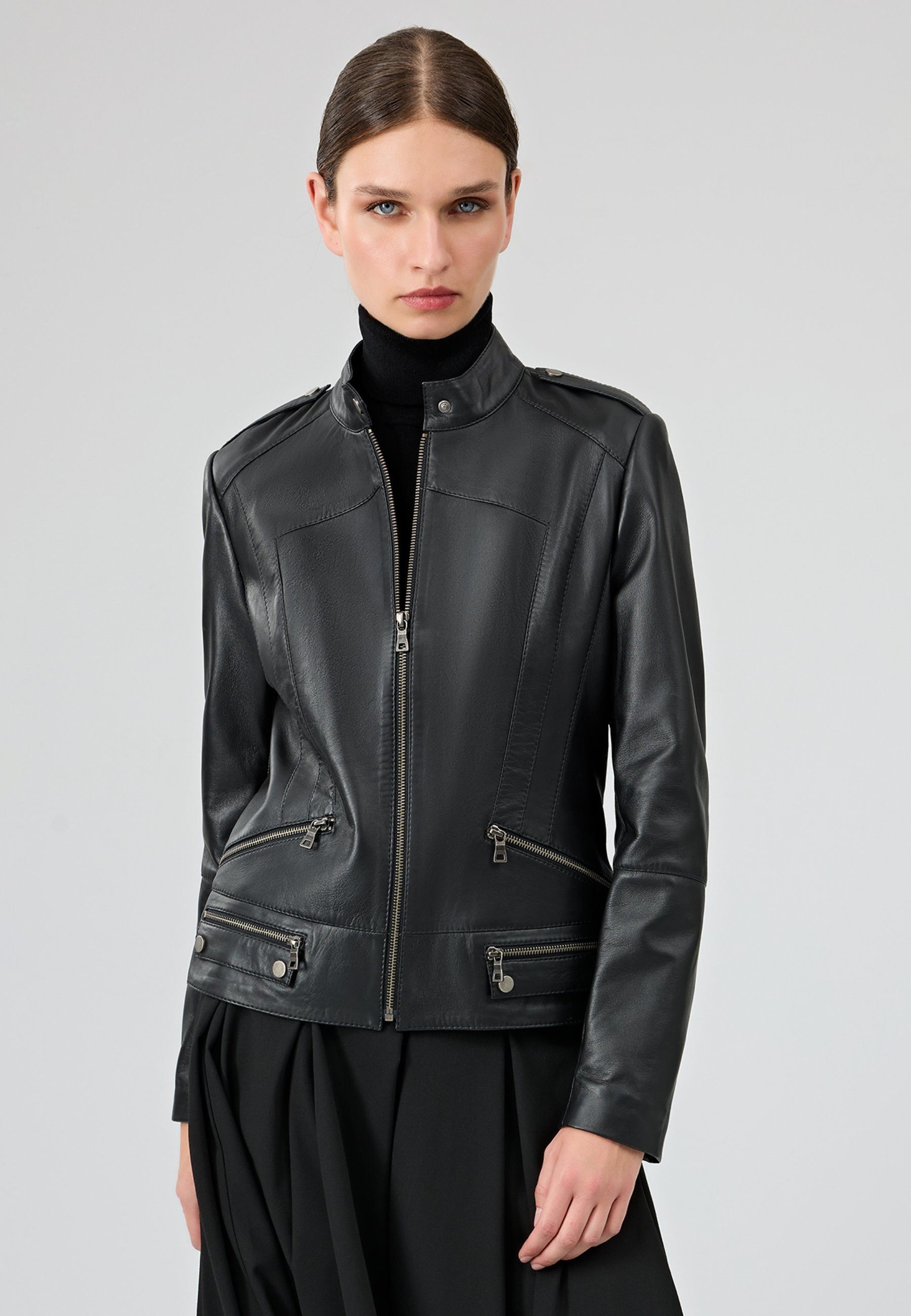 Lederjacke Nora Kurzlederjacke mit Stehkragen