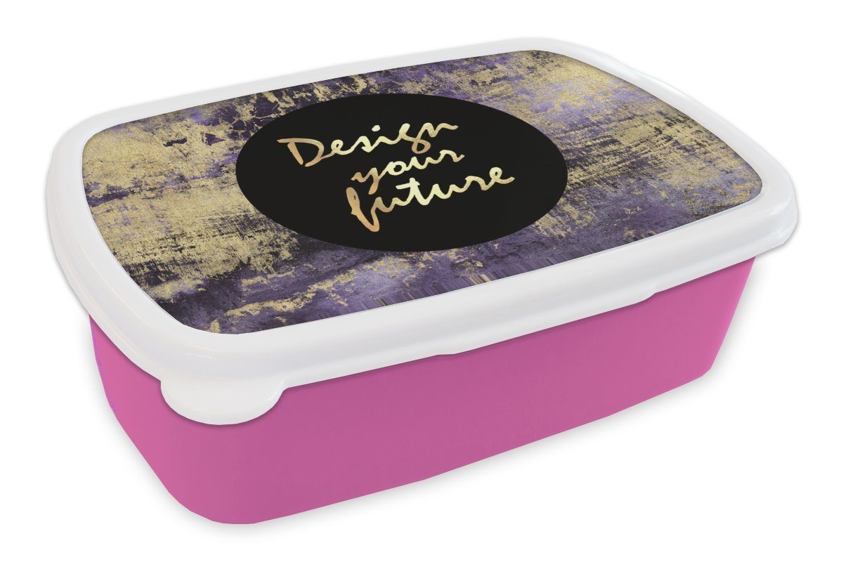 MuchoWow Lunchbox Zitat - Schwarz - Gold - Lila, Kunststoff, (2-tlg), Brotbox für Erwachsene, Brotdose Kinder, Snackbox, Mädchen, Kunststoff rosa | Lunchboxen