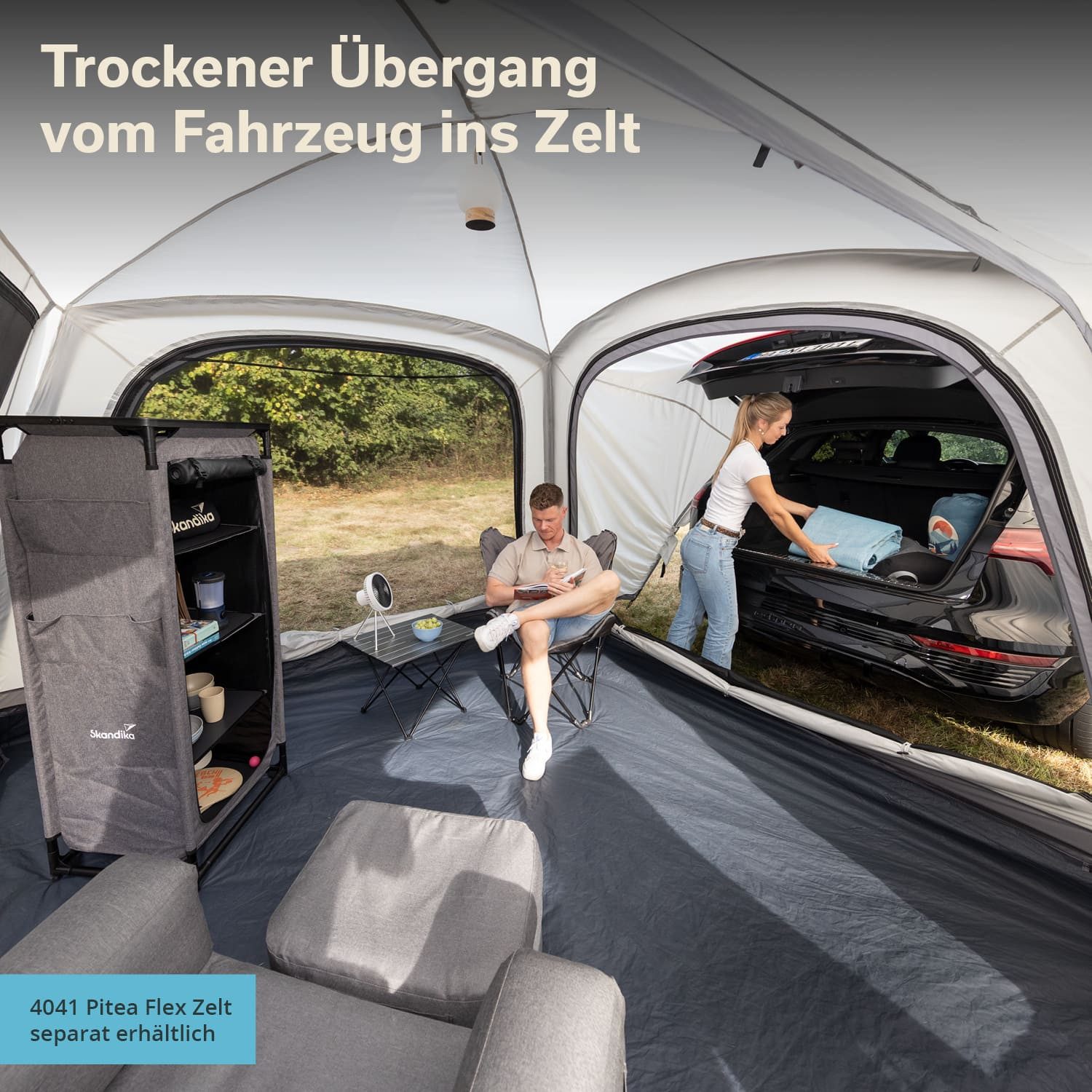 Skandika Vorzelt SUV-Schleuse für Kuppelzelt Pitea 4 Flex Protect, (Zeltverbindung mittels Reißverschlüsse (Zelt separat erhältlich), Autozelt Schleuse für SUV Heckklappe, Wassersäule 5000 mm, UPF 50+