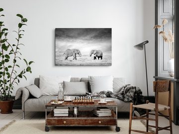 Sinus Art Leinwandbild 120x80cm Wandbild auf Leinwand Zwei Elefanten Schwarz Weiß Tierfotogra, (1 St)