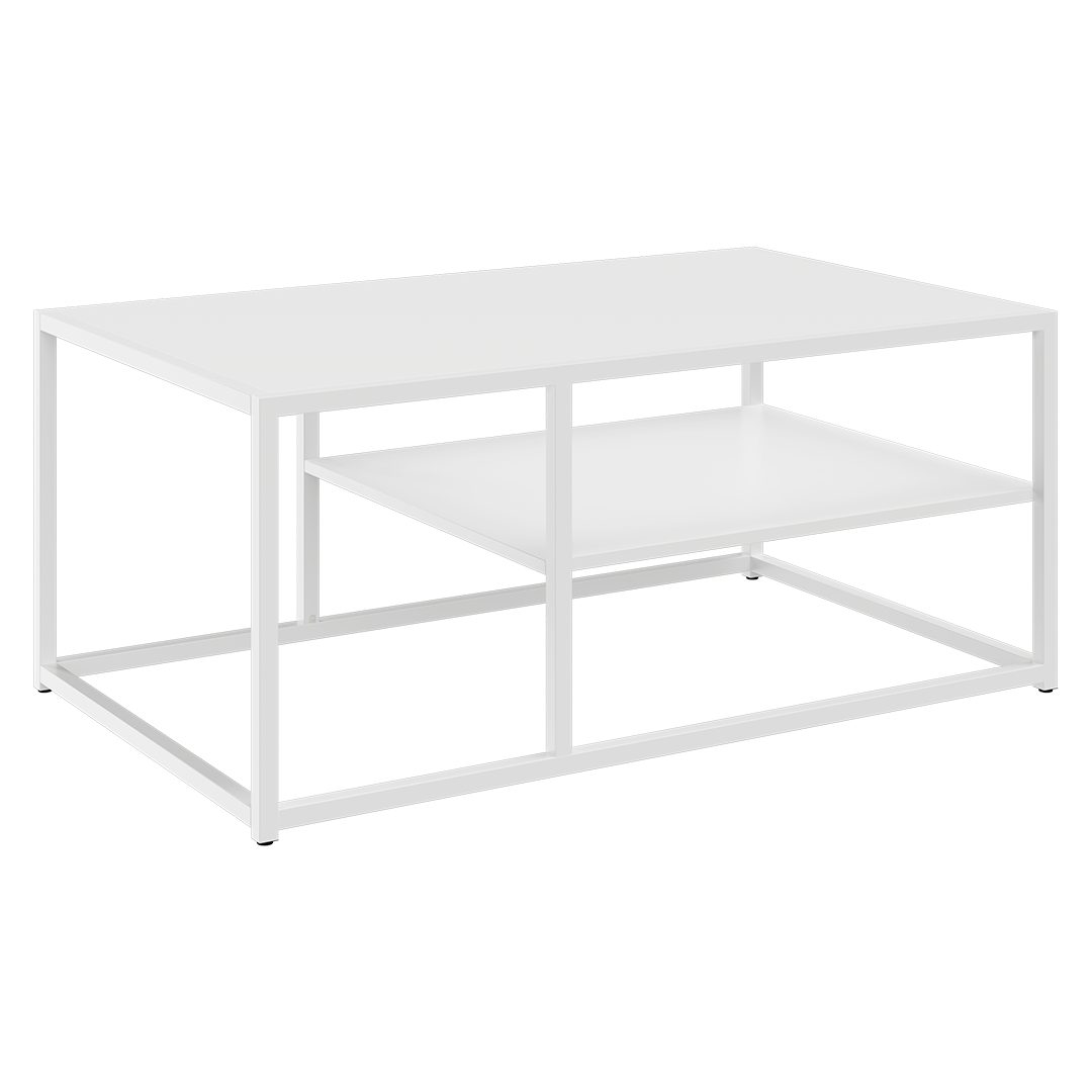 skølm Couchtisch Skadi aus Metall mit 2 Ablagen (Weiß), Wohnzimmertisch mit verstellbaren Füßen, 45x100x60 cm (HxTxB)