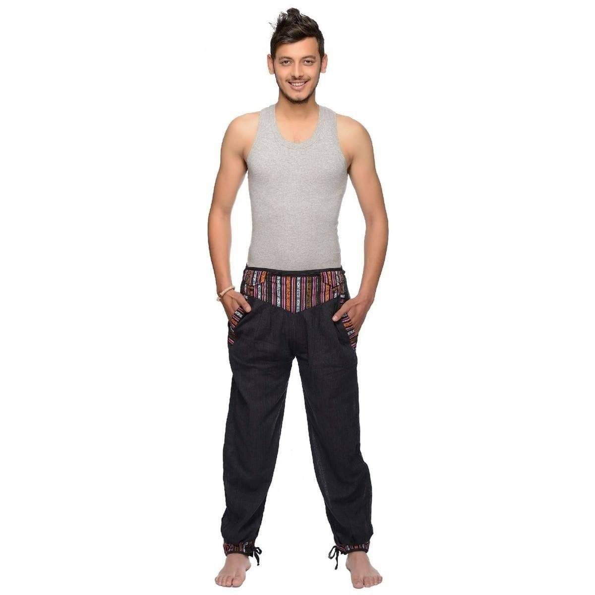 Bindeband) Stoffhose SIMANDRA Thamel gewebtem bestickt mit mit (Herren, breitem Bund Stoffhose Schwarz 1-tlg., Freizeithose