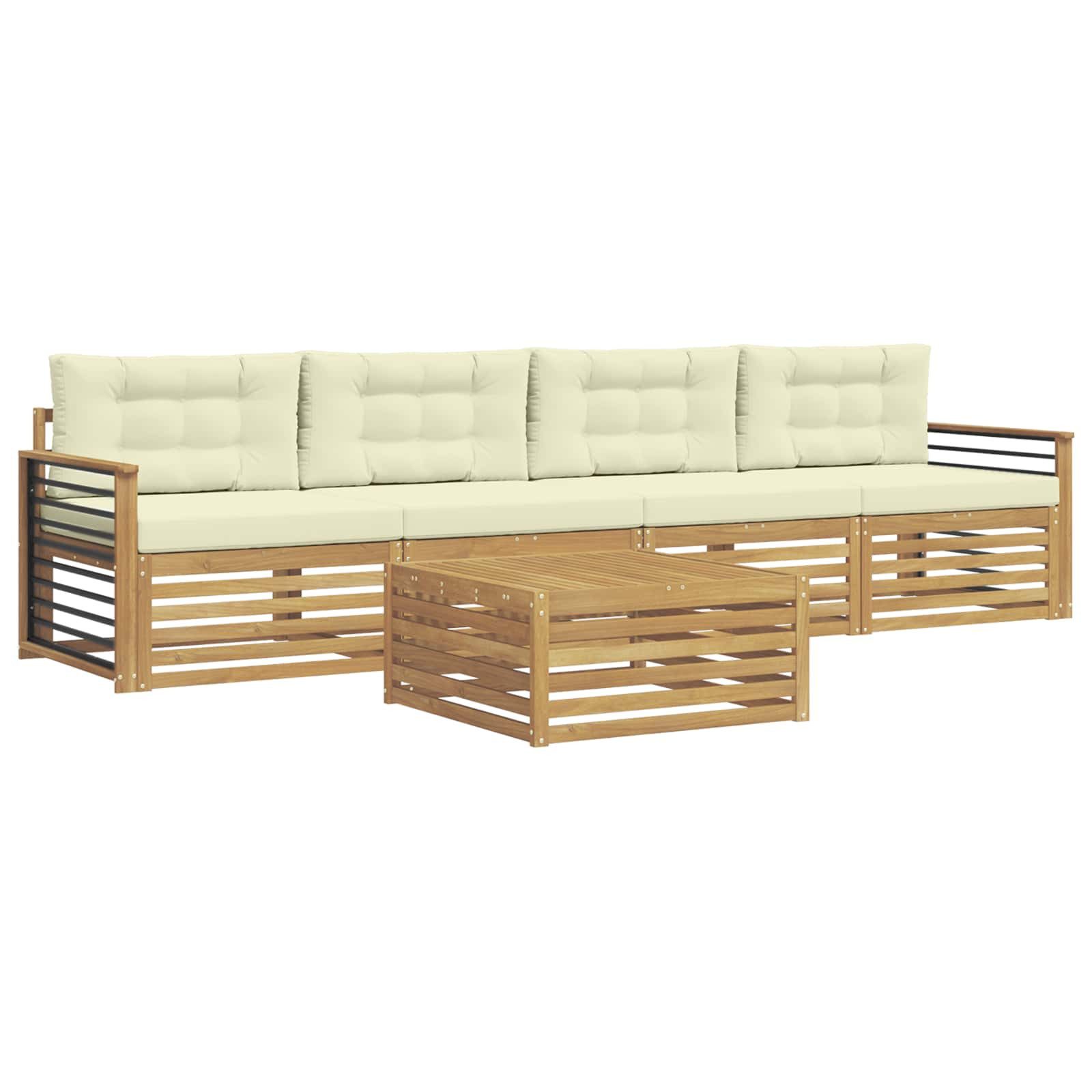 vidaXL Gartenlounge-Set Outdoor-Sofagarnitur 5 stk. Weiß und Creme Massivholz, (5-tlg)