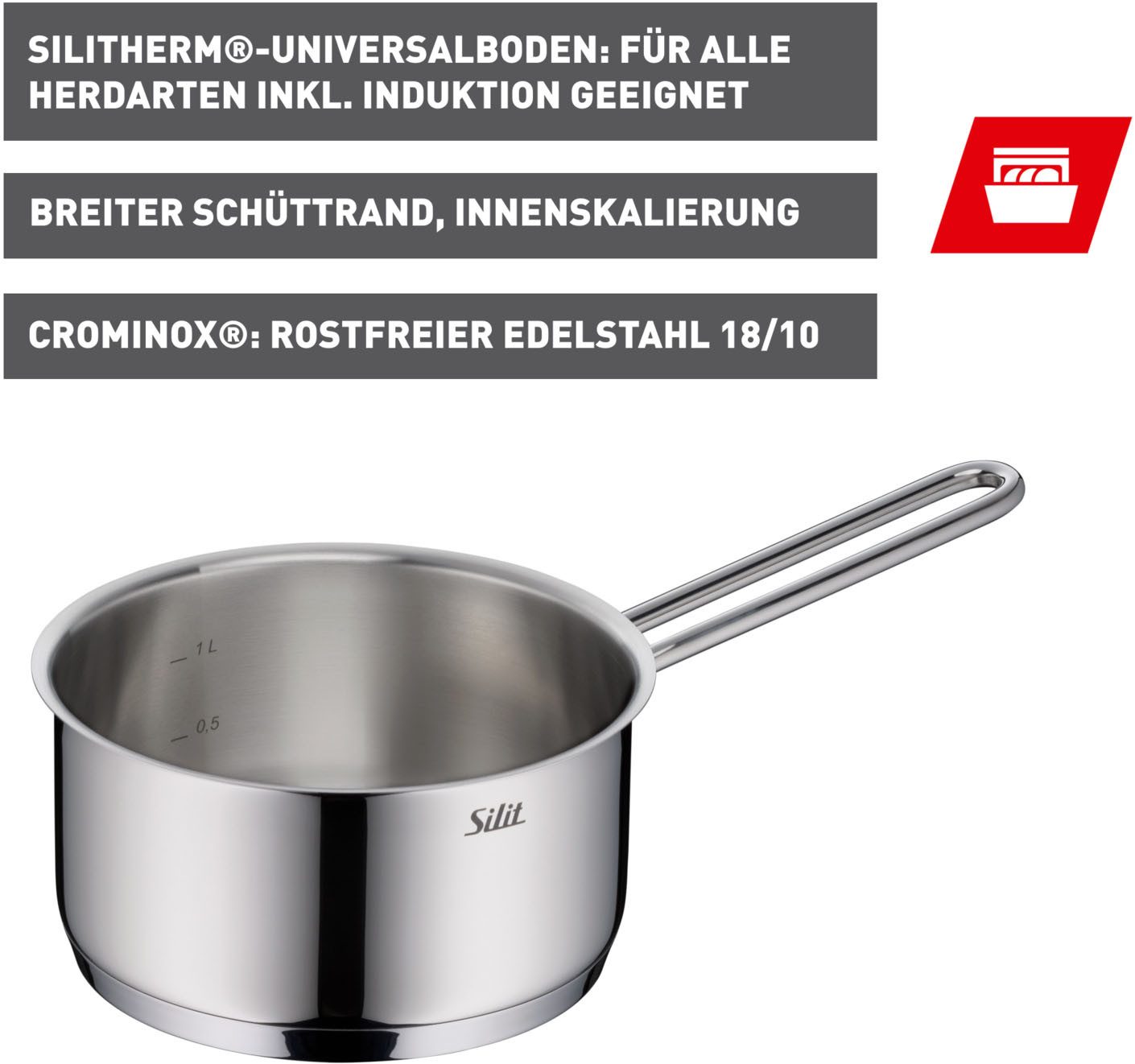Silit Kasserolle Extra Cook, Edelstahl 18/10 (1-tlg), SiliTherm Universalboden, induktionsgeeignet, spülmaschinengeeignet