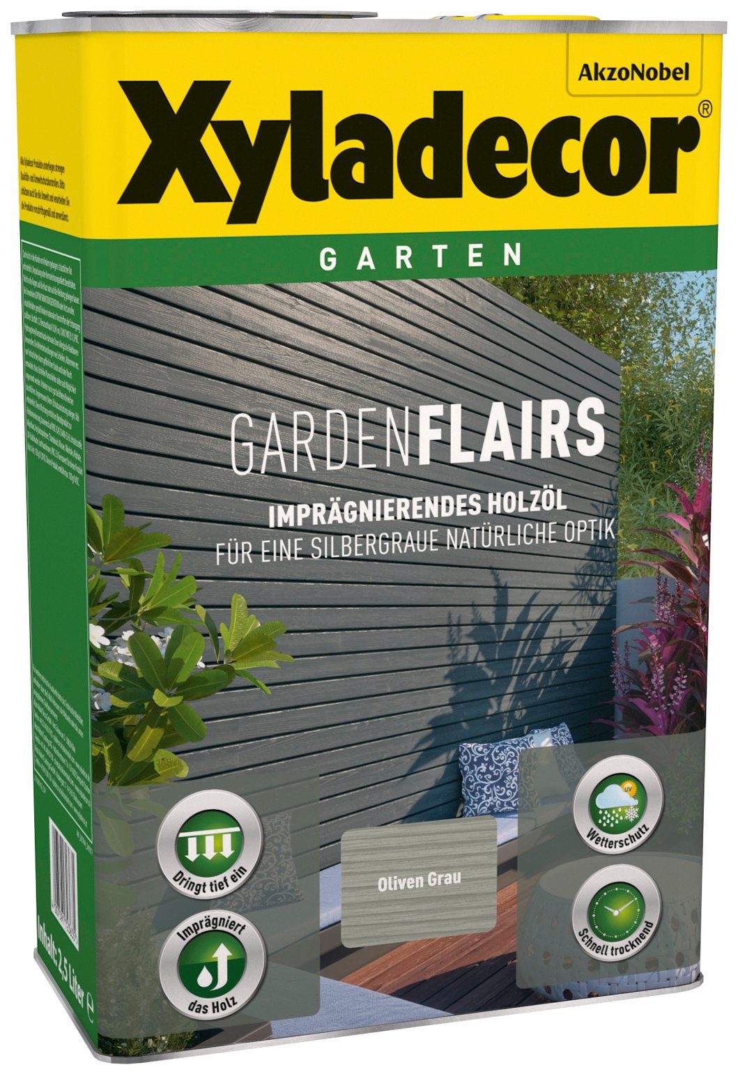 olivengrau, Garden 0,75 l für Gartengestaltung, Holzöl Xyladecor  Flairs,