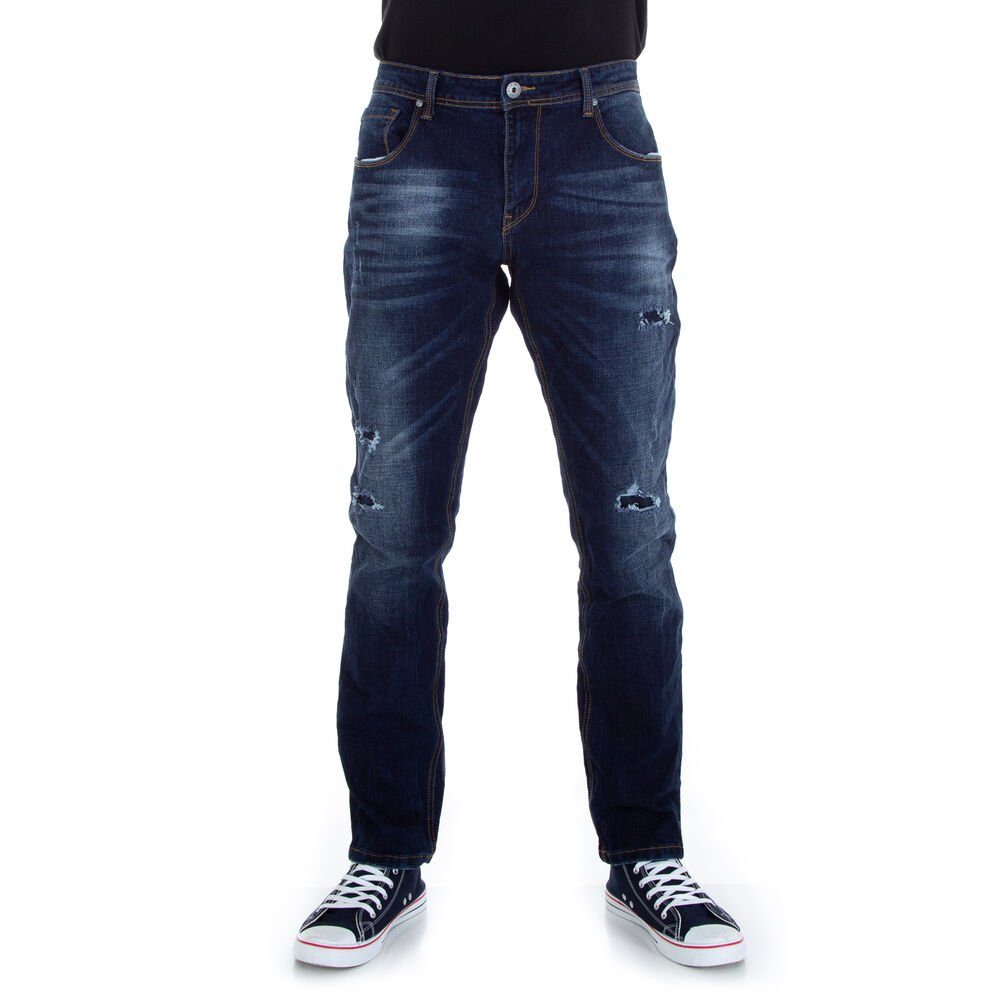 Ital-Design Stretch-Jeans Herren Freizeit Destroyed-Look Jeans in Dunkelblau