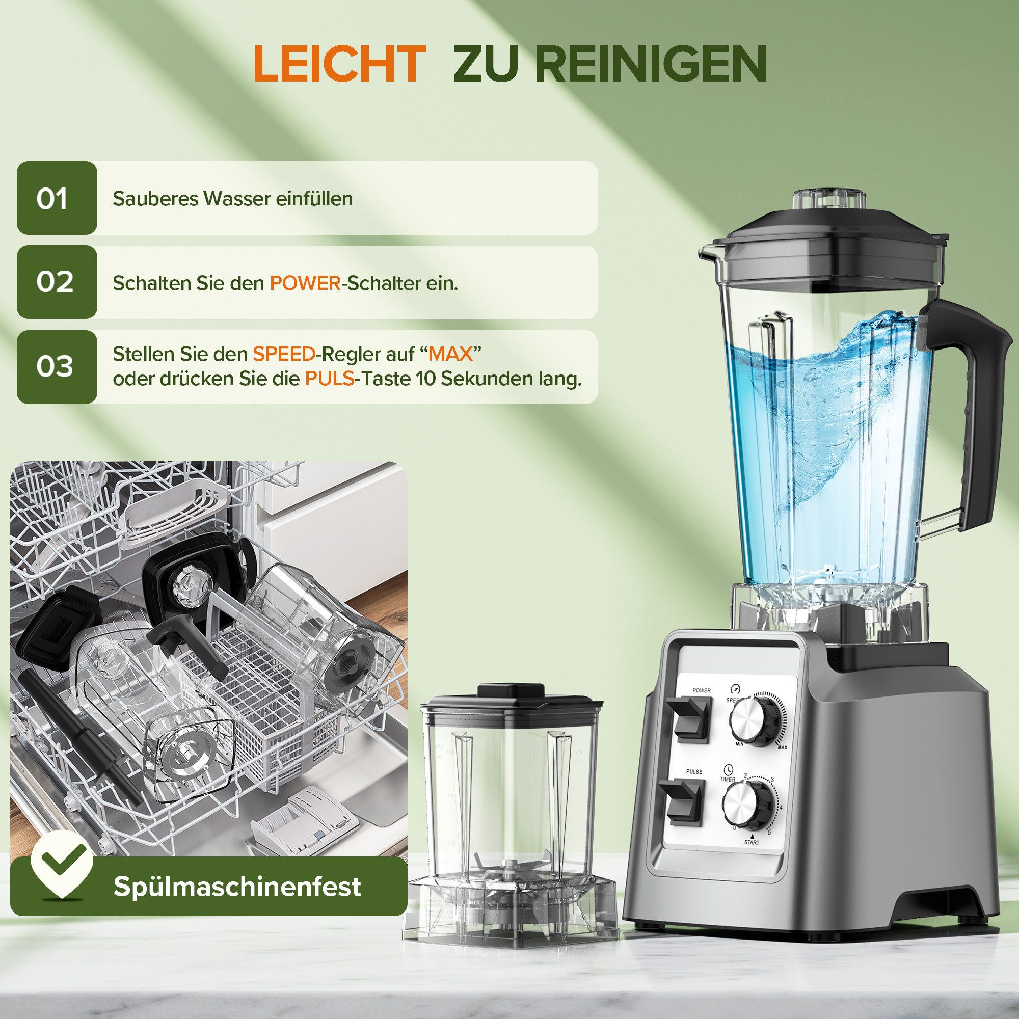 Teendow Standmixer HS-209D Standmixer Smoothie Maker & Grinder 2-in-1, BPA-frei, 2L, 1800 W, Mahlbare Kaffeebohnen