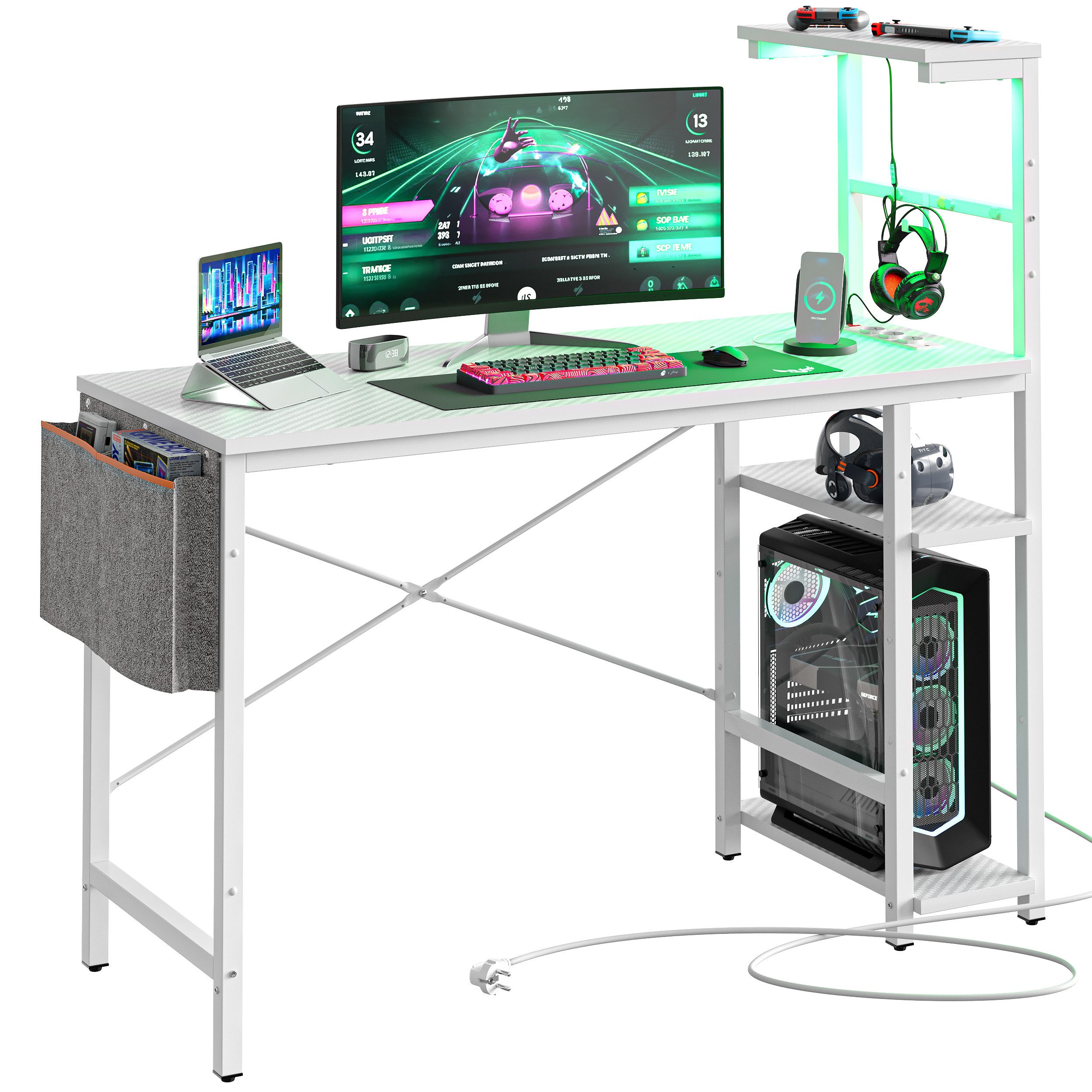 Computertisch Gamingtisch, Computertisch mit LED & Regal