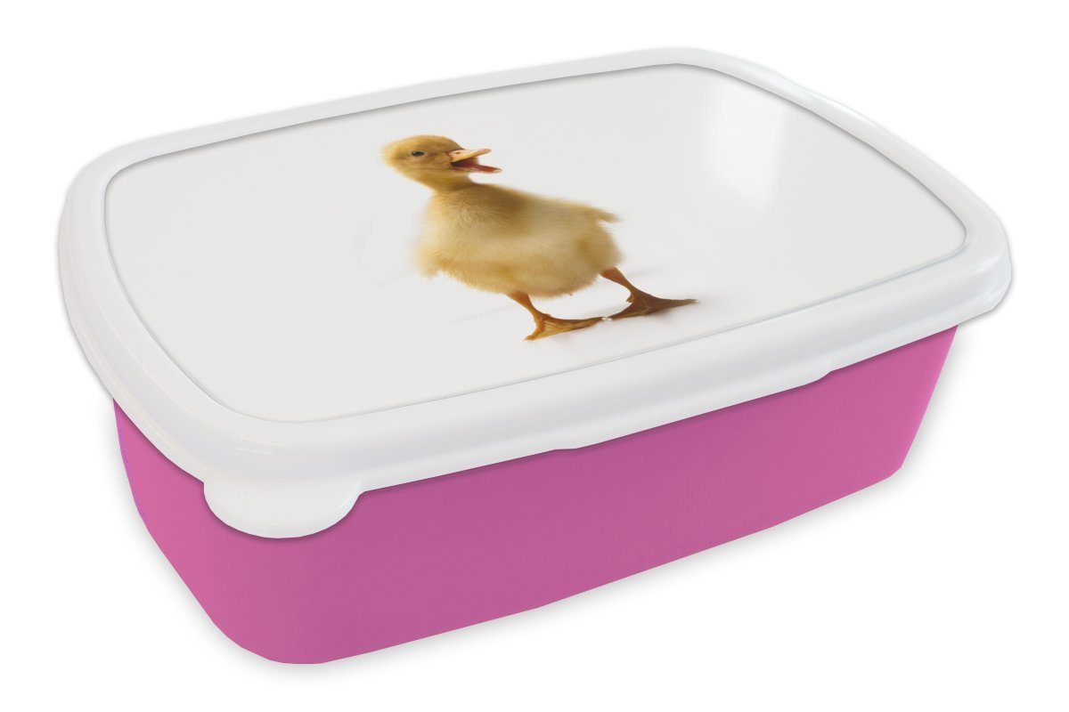 MuchoWow Lunchbox Baby-Ente kommuniziert, Kunststoff, (2-tlg), Brotbox für Erwachsene, Brotdose Kinder, Snackbox, Mädchen, Kunststoff rosa