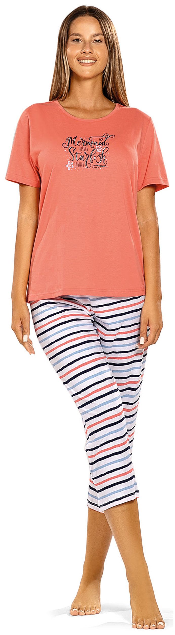 comtessa Schlafanzug Feeling Good (Set, 2 tlg., 2-teilig) Damen Pyjama 2-teilig 7/8 Hose Baumwolle große Größen