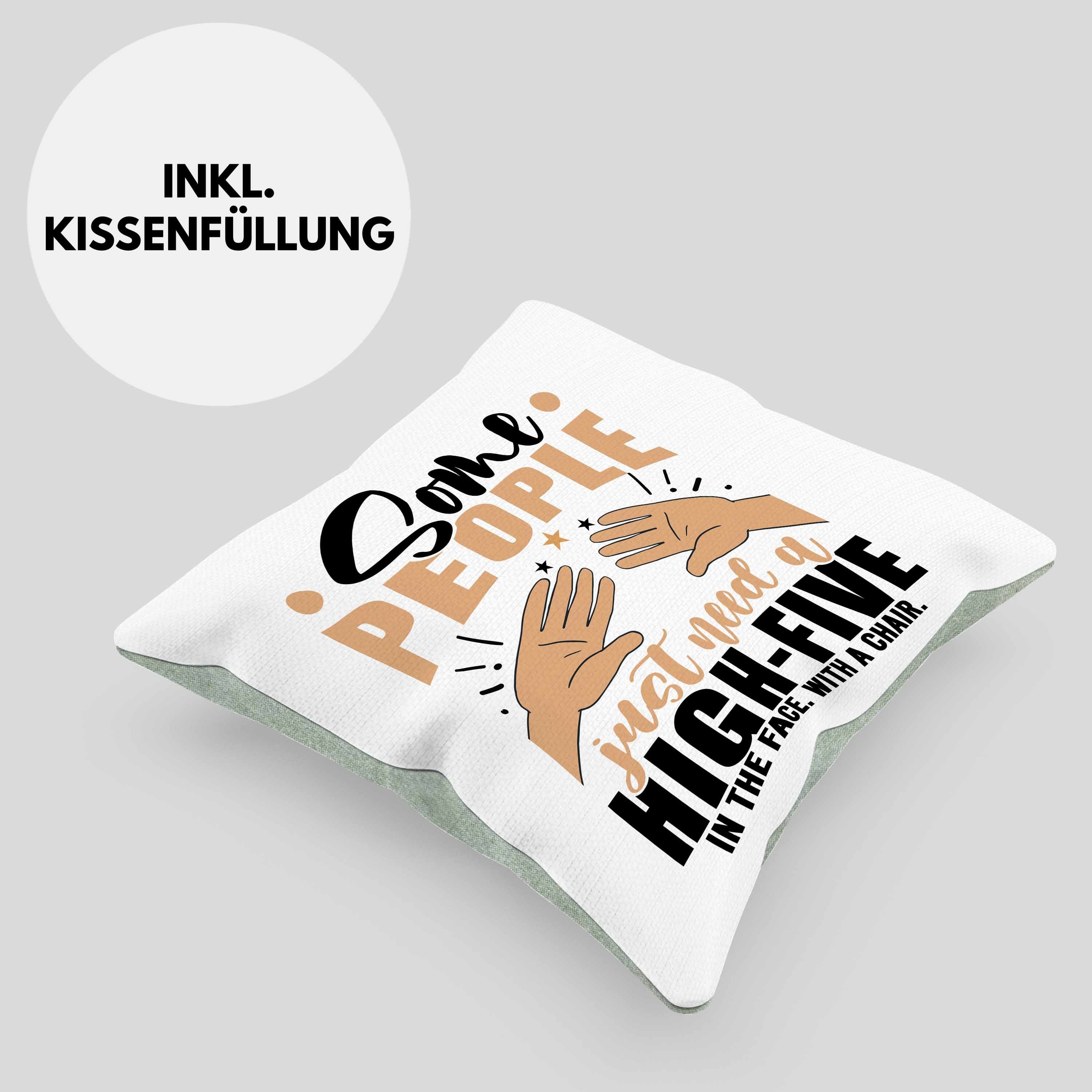 Dekokissen 40x40 mit High - Trendation Geschenk Ironie Humor Kissen Ins Sarkasmus Five Dekokissen Grün Trendation Füllung Geschenkidee Gesicht Erwachsener