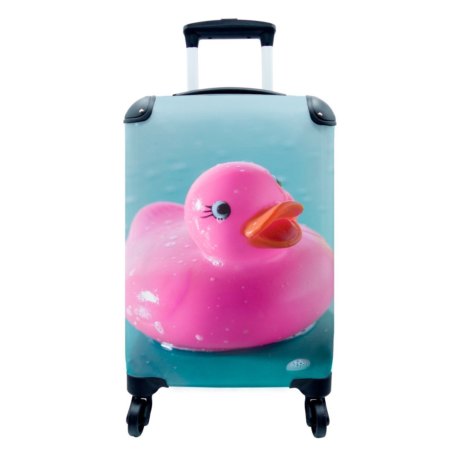 MuchoWow Handgepäckkoffer Gummi-Ente - Rosa - Blau, 4 Rollen, Reisetasche mit rollen, Handgepäck für Ferien, Trolley, Reisekoffer