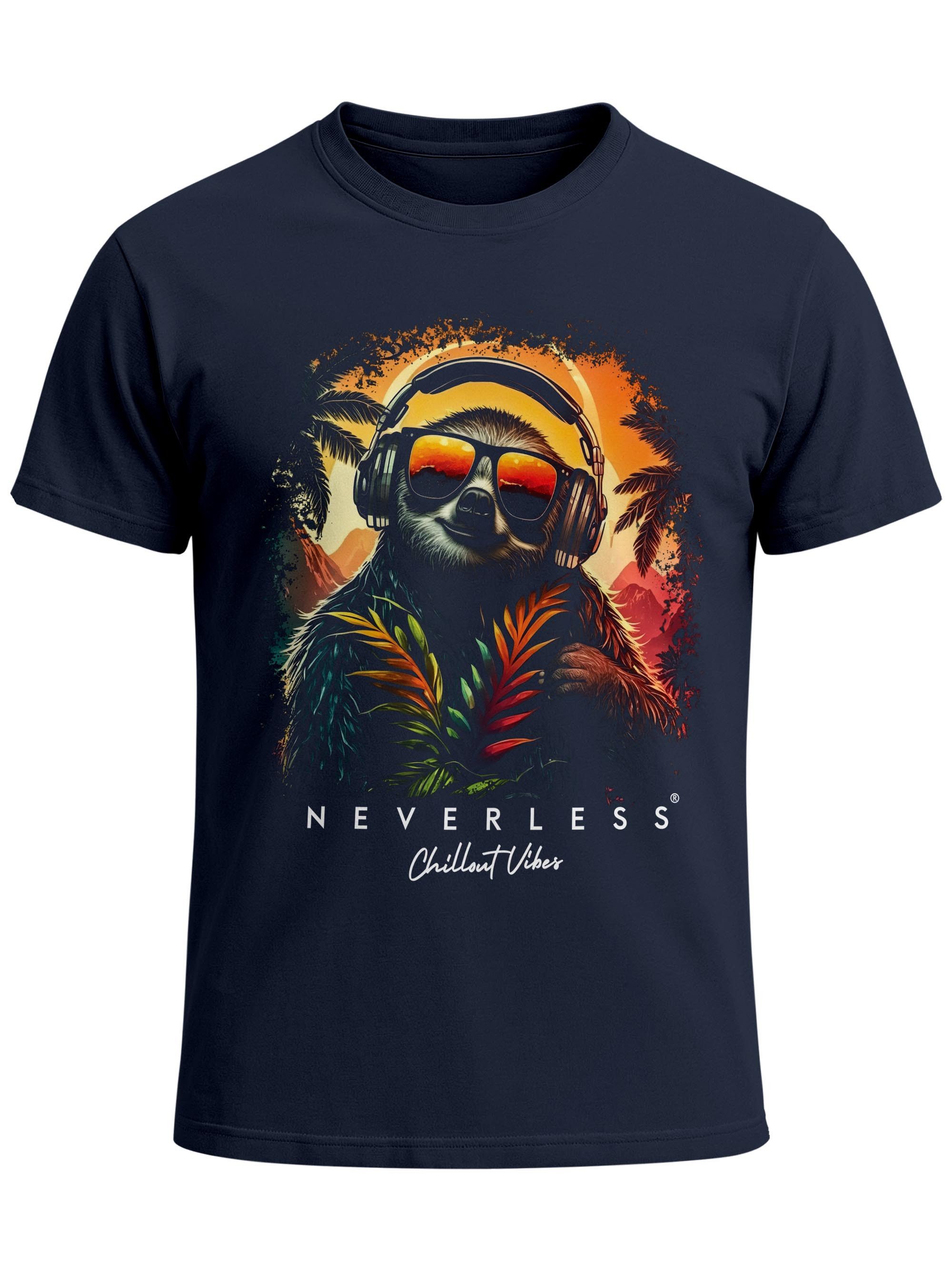 Print-Shirt Herren T-Shirt Musik DJ Chill Faultier Print Aufdruck Relax Sommer