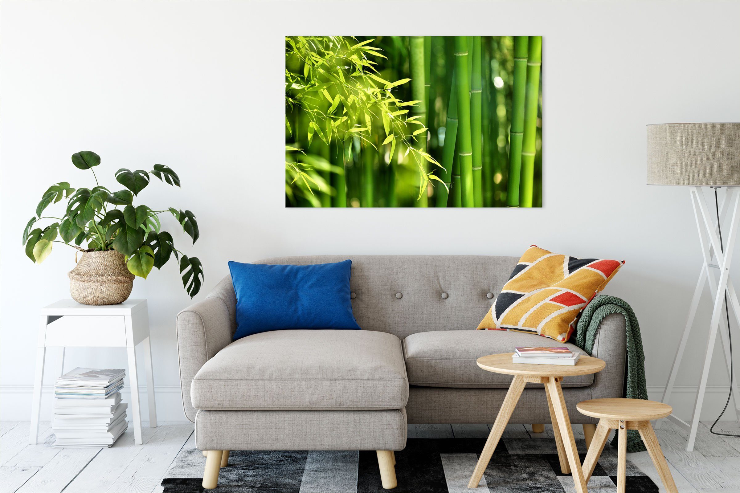 fertig Bambus (1 Blättern, Zackenaufhänger Bambus Blättern St), Leinwandbild bespannt, mit Leinwandbild inkl. mit Pixxprint