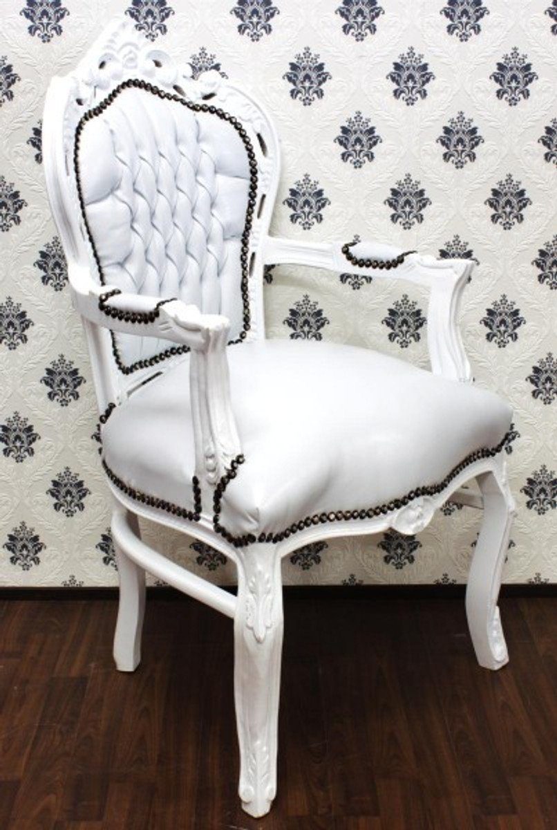 Casa Padrino Esszimmerstuhl Barock Esszimmer Stuhl mit Armlehnen Weiß / Weiß