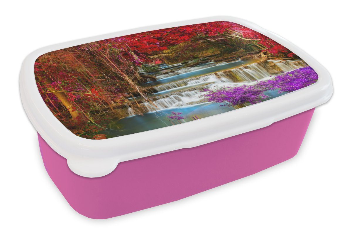 - Brotdose MuchoWow - für Wasserfall Erwachsene, (2-tlg), Kunststoff, Bäume, Rosa Mädchen, Lunchbox Snackbox, Kunststoff Kinder, Brotbox