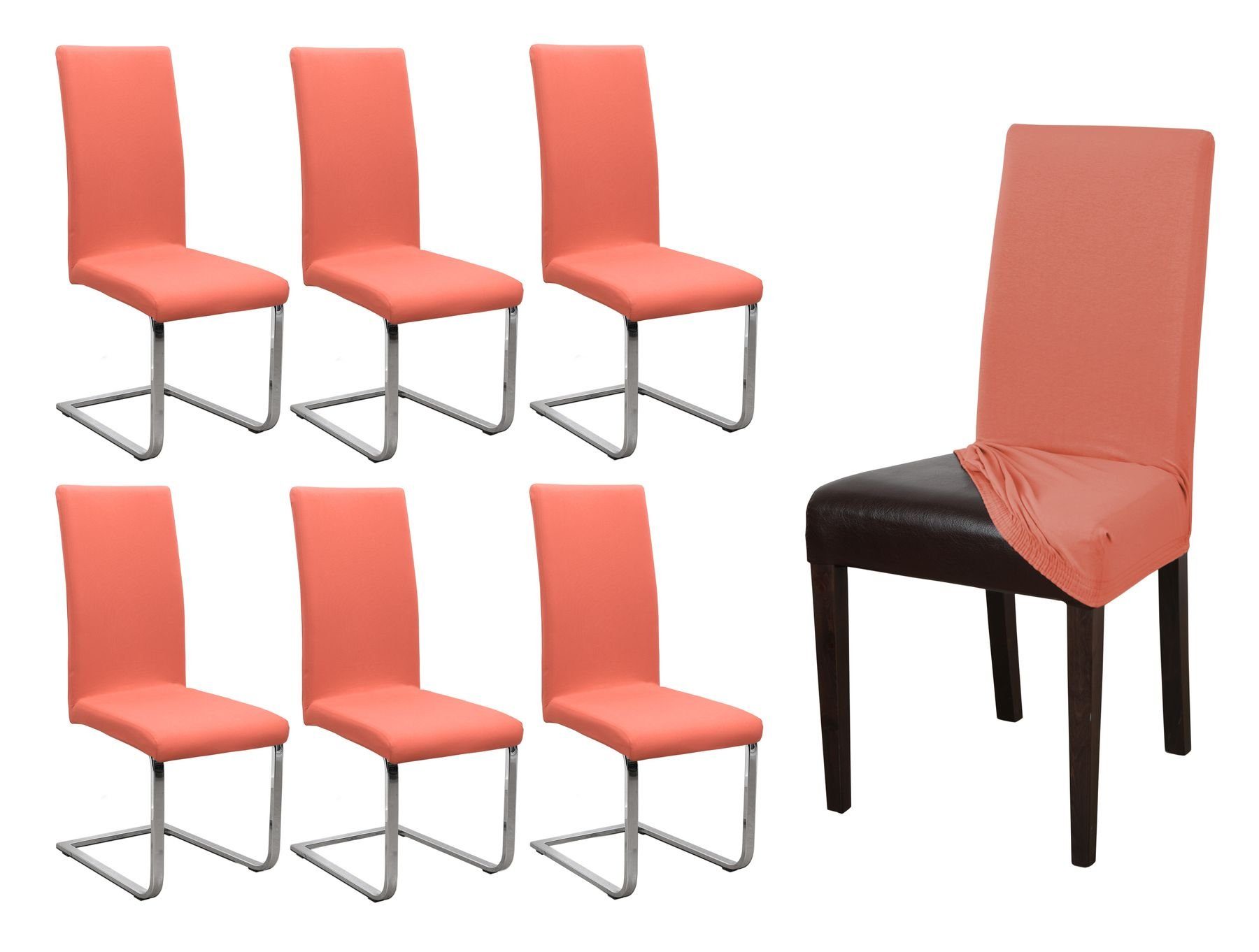 Beautex Stuhlhusse Stuhlhusse Jersey, 6er Set elastische Stretch Husse Baumwolle Elastic