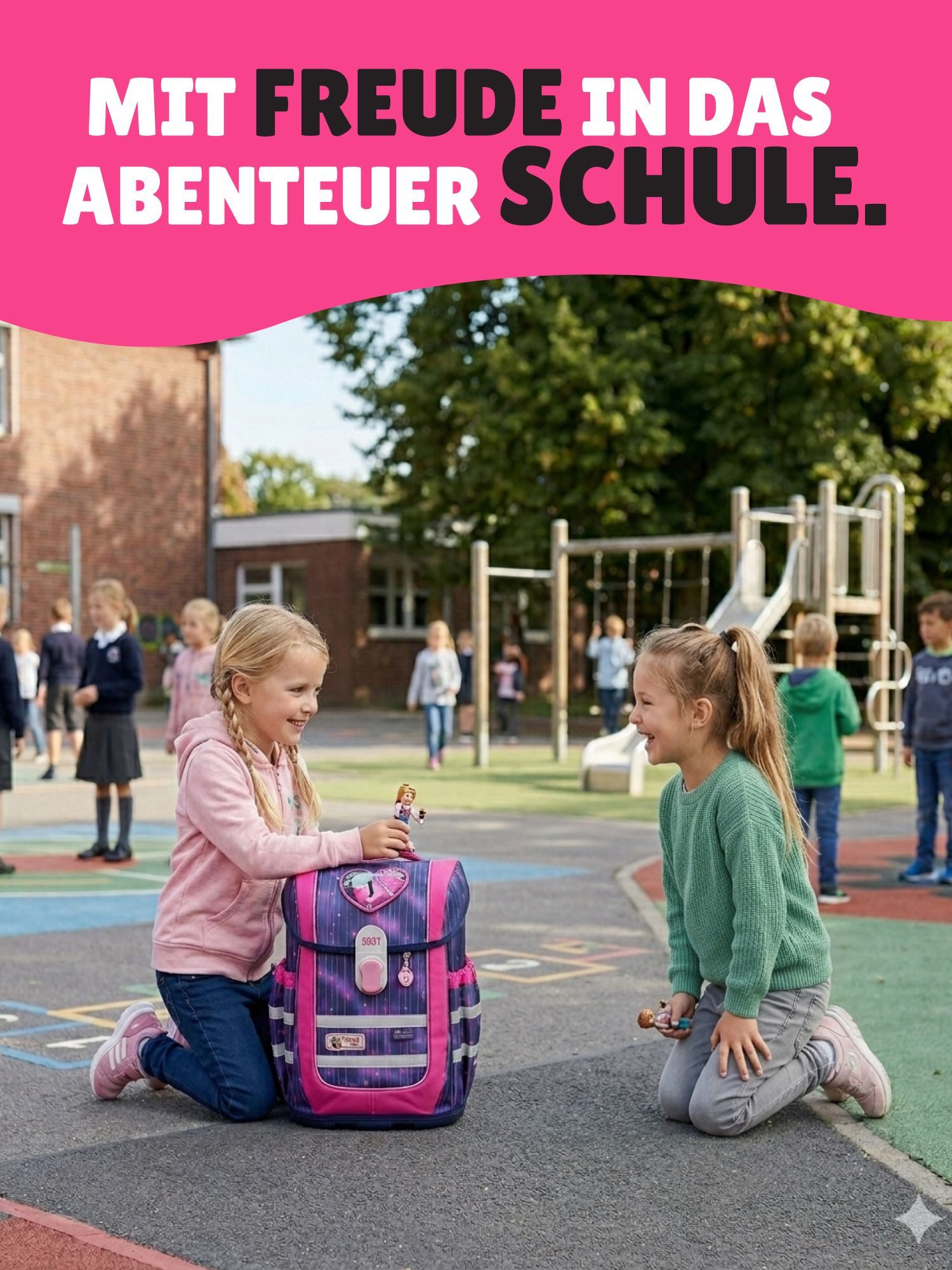 McNeill Schulranzen Ergo Complete "Pearl" Mädchen Schultasche Lila Pink ab der 1. Klasse (Set, 9-tlg., inkl. Federmäppchen und Sporttasche), ergonomisch; mit Brustgurt; verstellbar - wächst mit dem Kind mit
