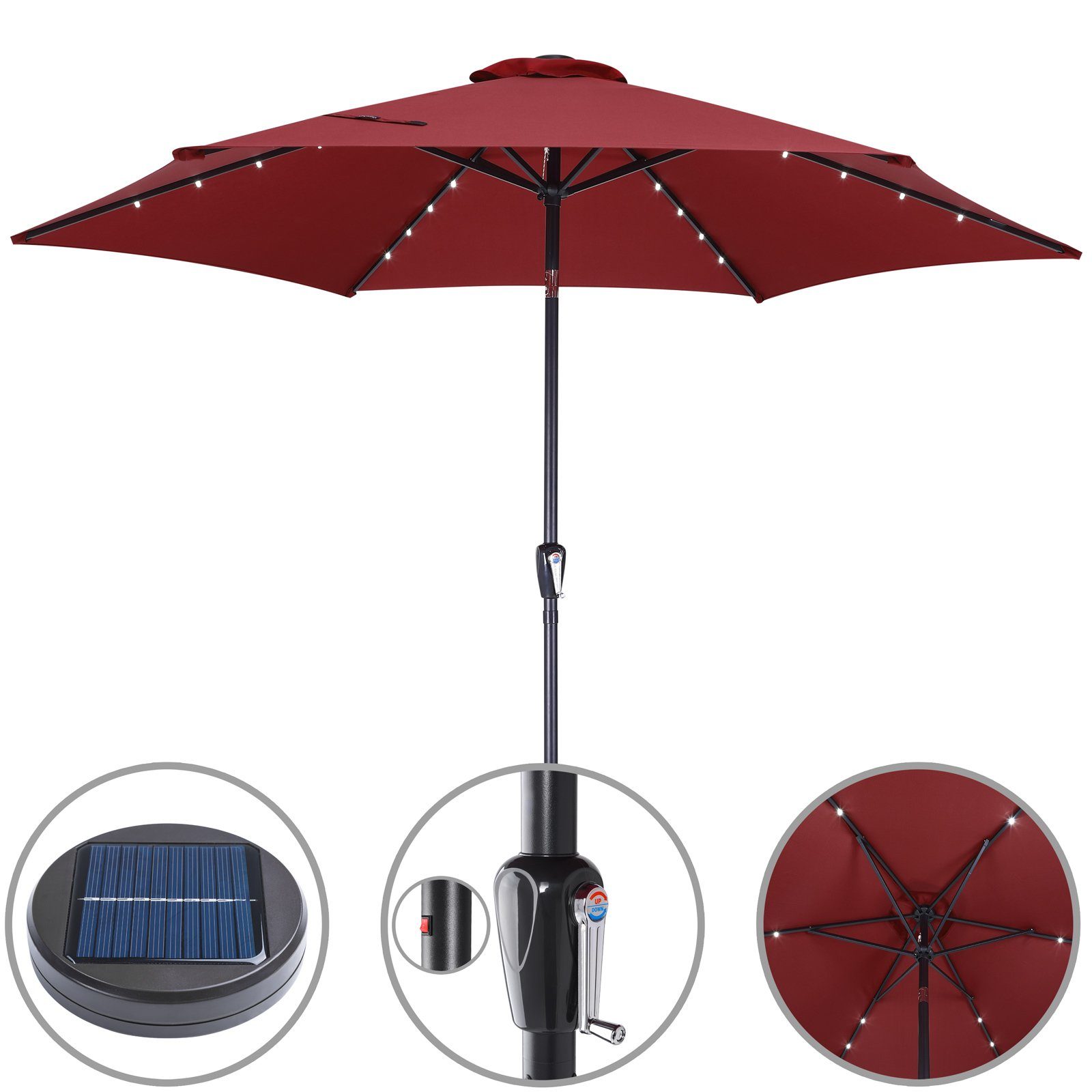 Kingsleeve Sonnenschirm, LED Beleuchtung Solarbetrieben Neigbar günstig online kaufen