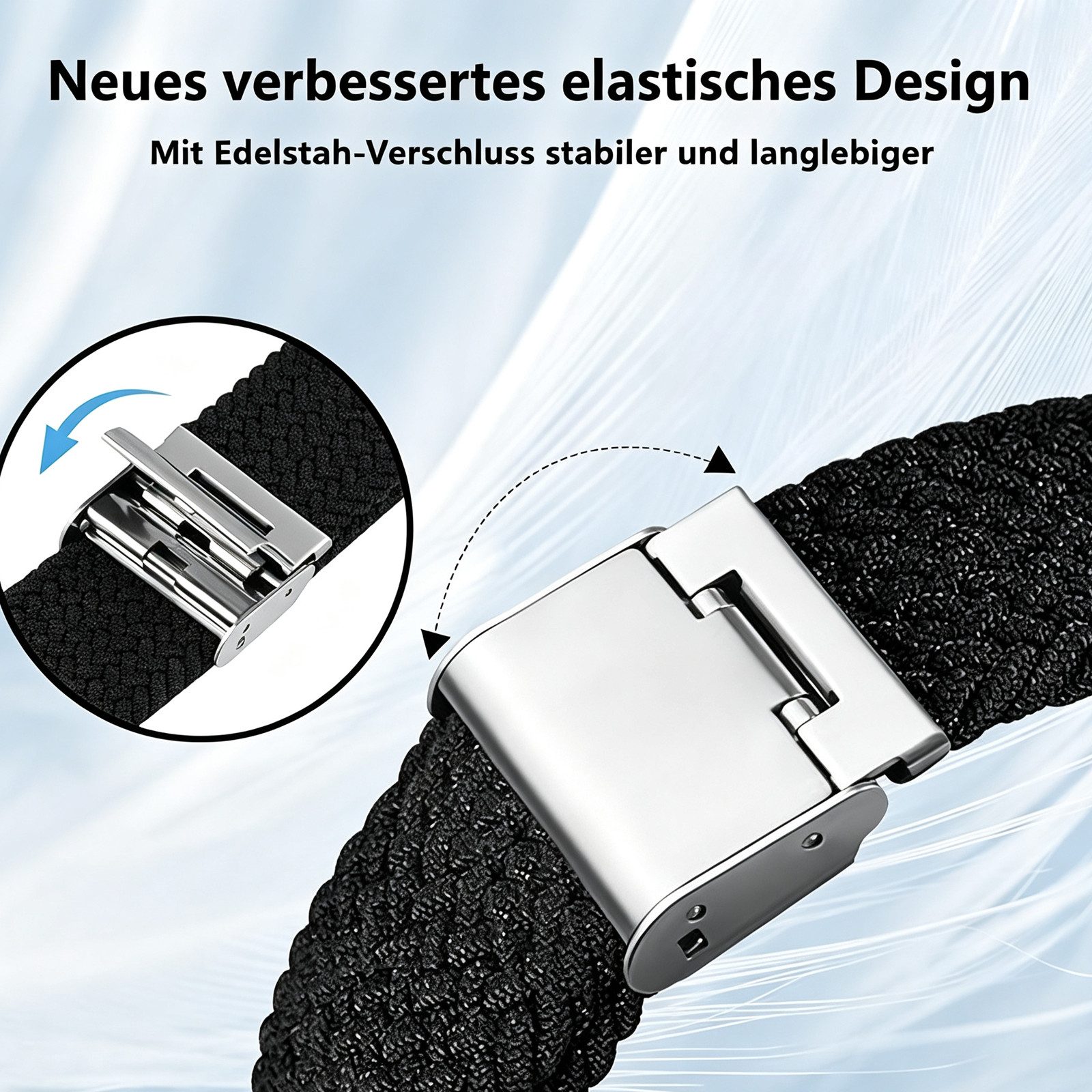 BOOD Uhrenarmband Nylon-Uhrenarmband, 20–22 mm, Geflochtenes Nylon‑Armband 20 mm / 22 mm, verstellbar für Smartwatch – Bild 3 von 5