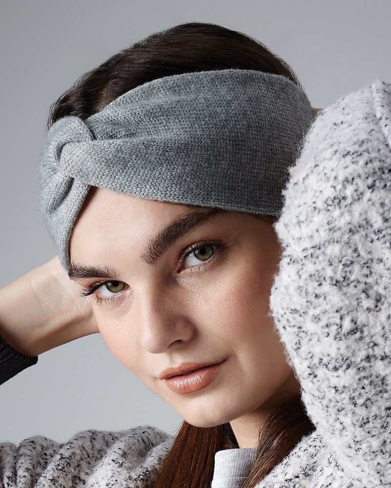 Beechfield® Stirnband modisches Stirnband für Damen / Frauen / Teenager aus doppellagigem Strick grau