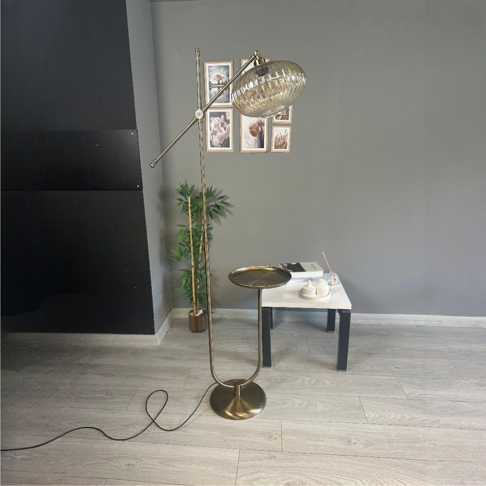 Bamyum Stehlampe Elegant Modern Dekorative Glas Stehlampe mit Ablage, ohne Leuchtmittel