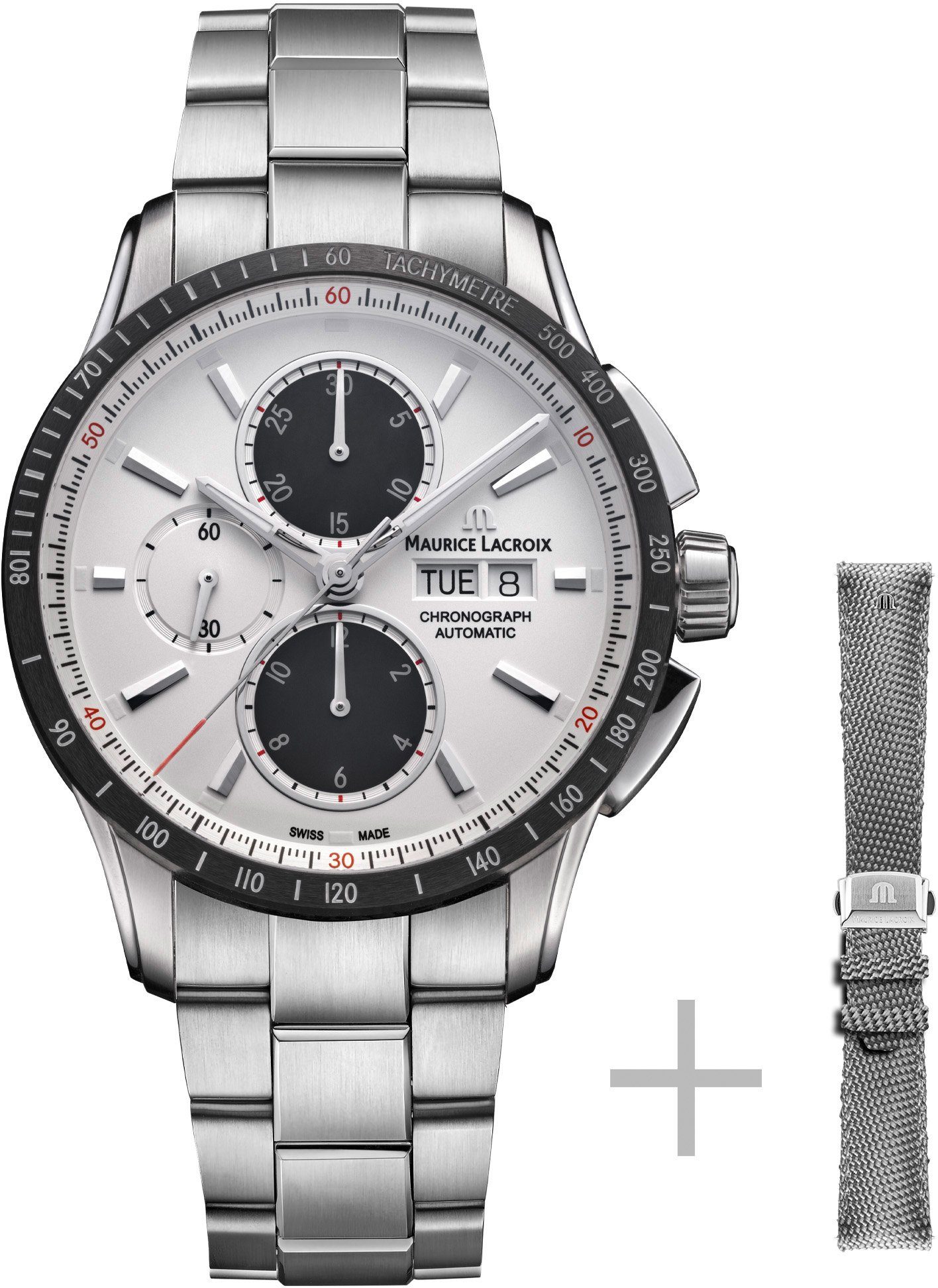 MAURICE LACROIX Chronograph Pontos S Chronograph, PT6038-SSL2H-130-A, (Set, 2-tlg., Uhr mit Wechselband), Automatik